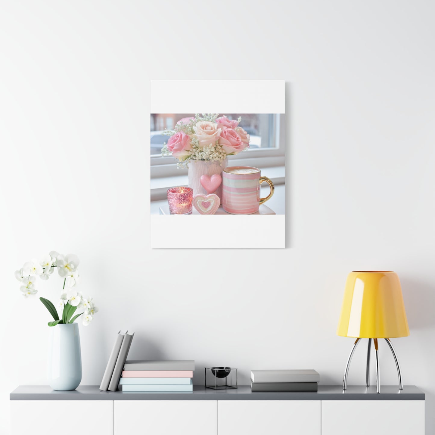 Pink Rose Bouquet with Mug Canvas