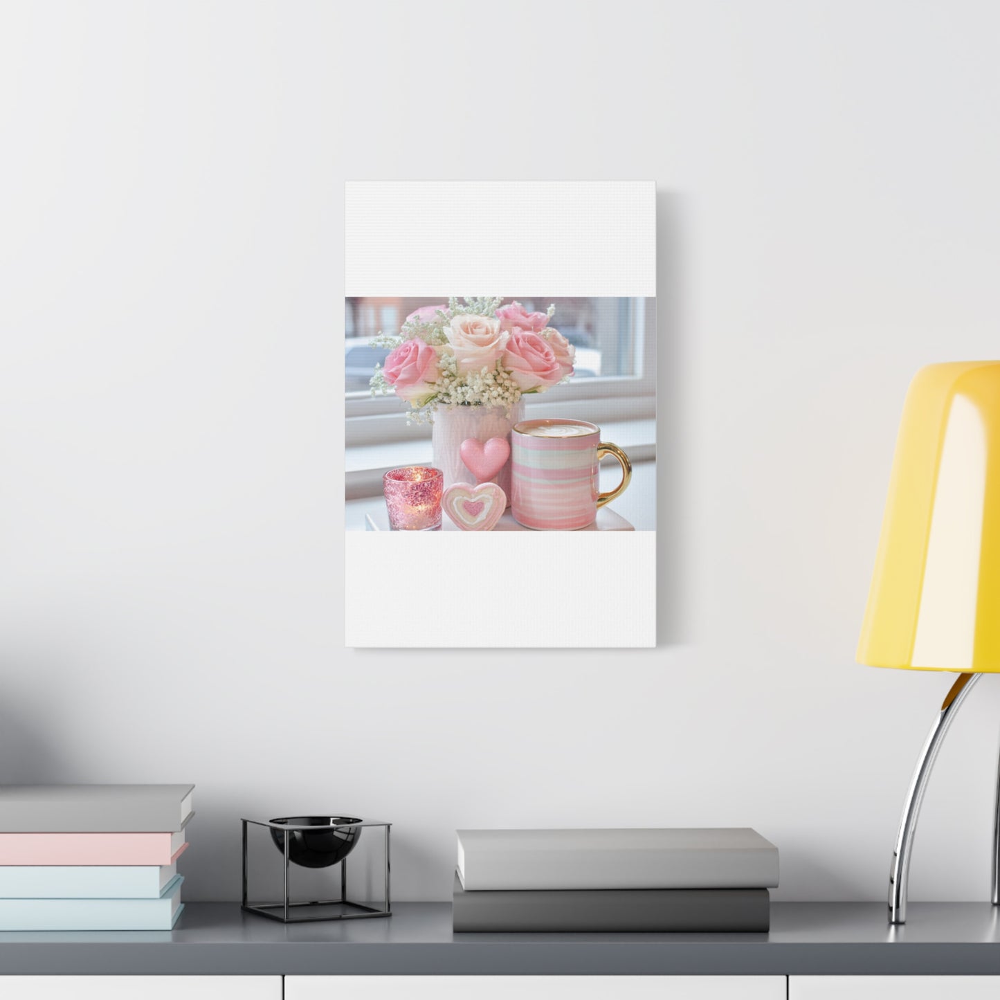 Pink Rose Bouquet with Mug Canvas