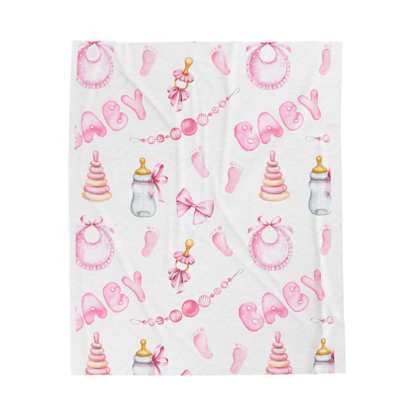 Baby Girl Velveteen Plush Blanket — Pink Baby Shower Keepsake