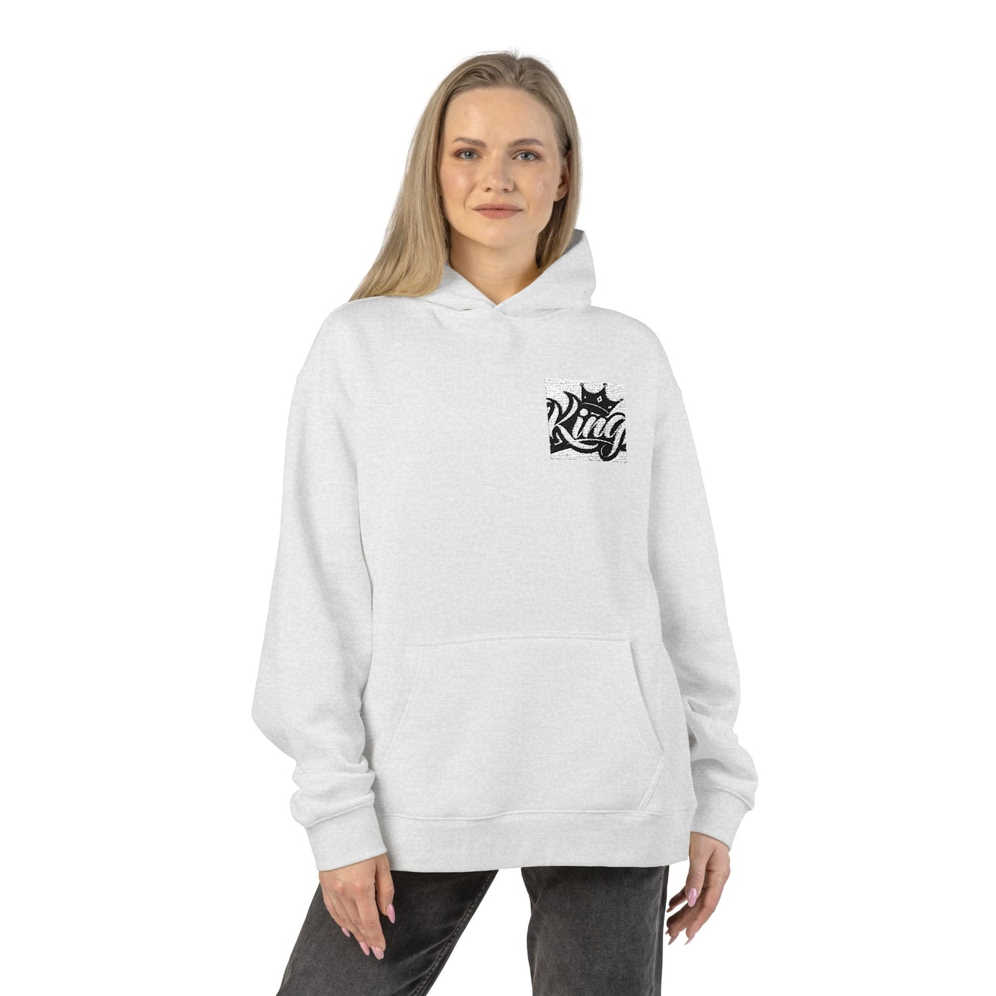 Relaxed Hoodie — Minimal Black Crown Chest Logo Hooded Sweatshirt