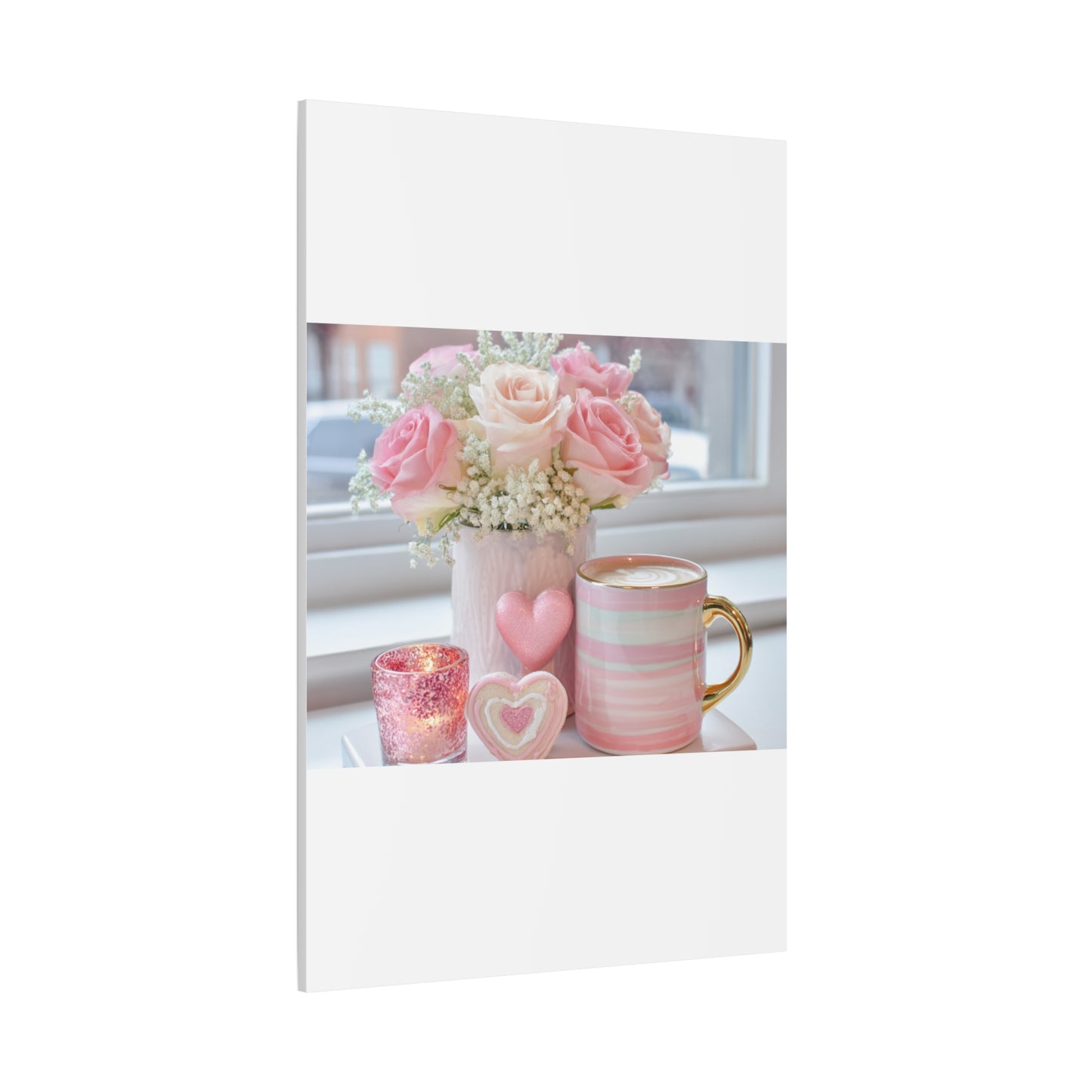 Pink Rose Bouquet with Mug Canvas