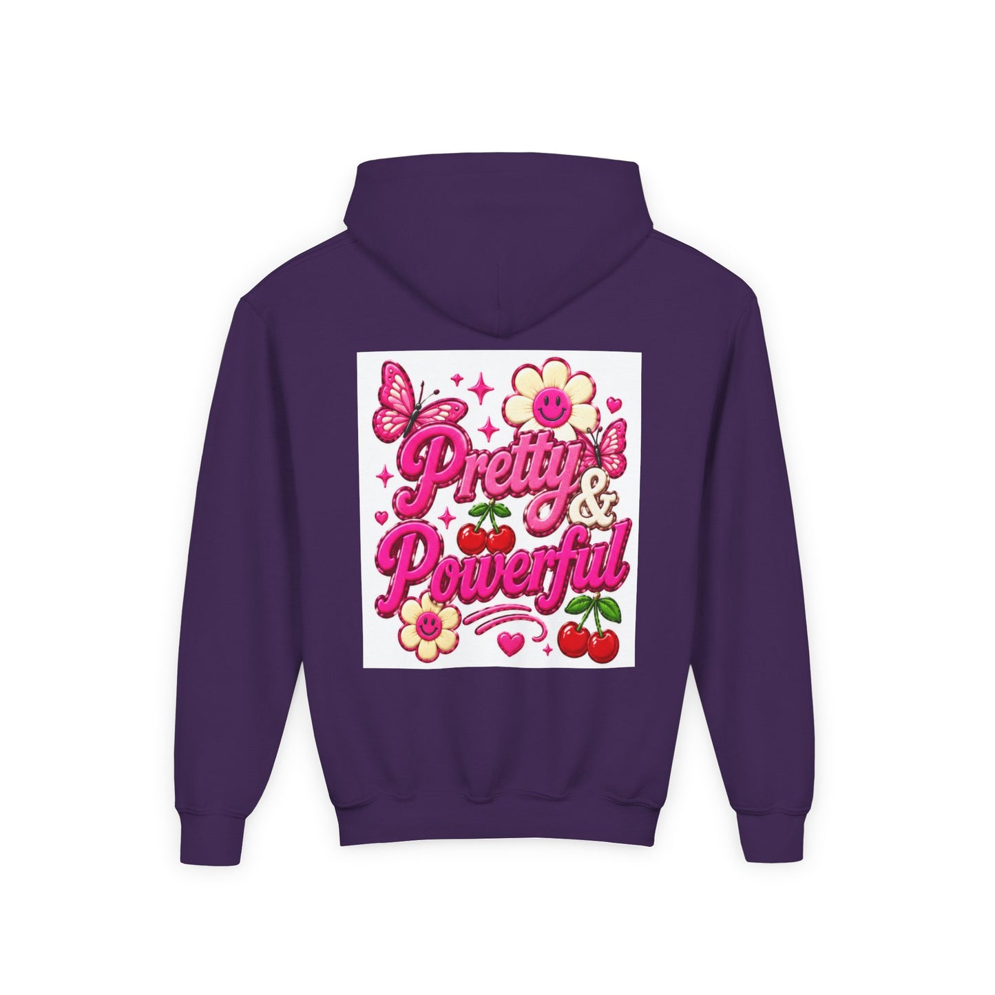 Pretty & Powerful Youth Hoodie | Pink Flower Butterfly Design