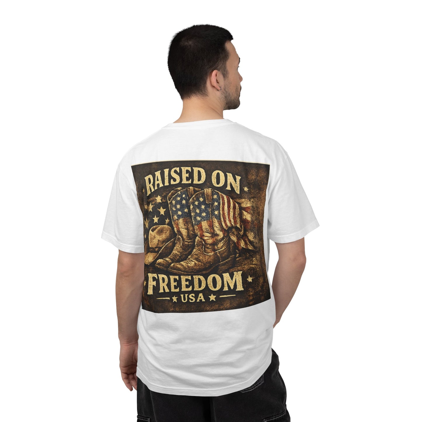 Raised on Freedom USA T-Shirt — America 250 Patriotic Graphic Tee