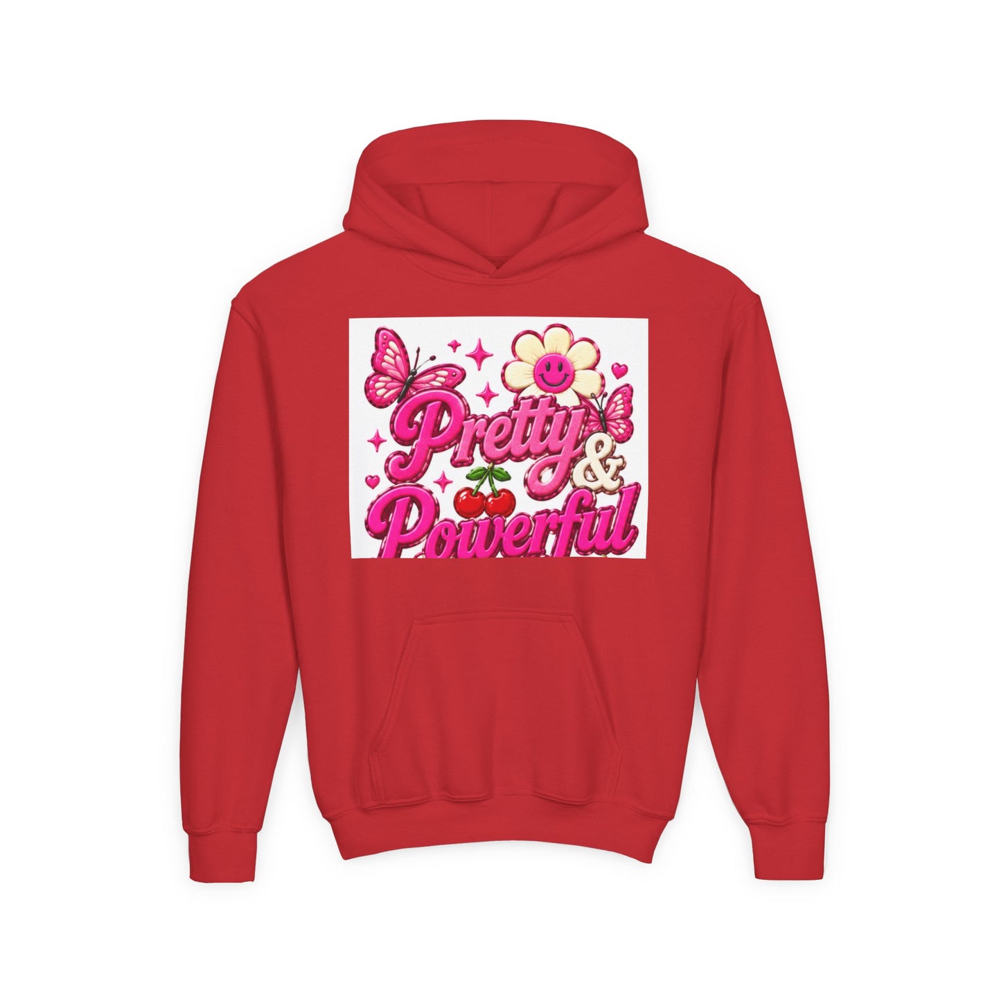 Pretty & Powerful Youth Hoodie | Pink Flower Butterfly Design