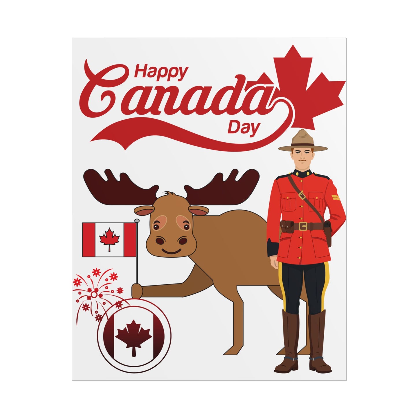 Canada Day Poster - Happy Canada Day Moose & Mountie Rolled Poster