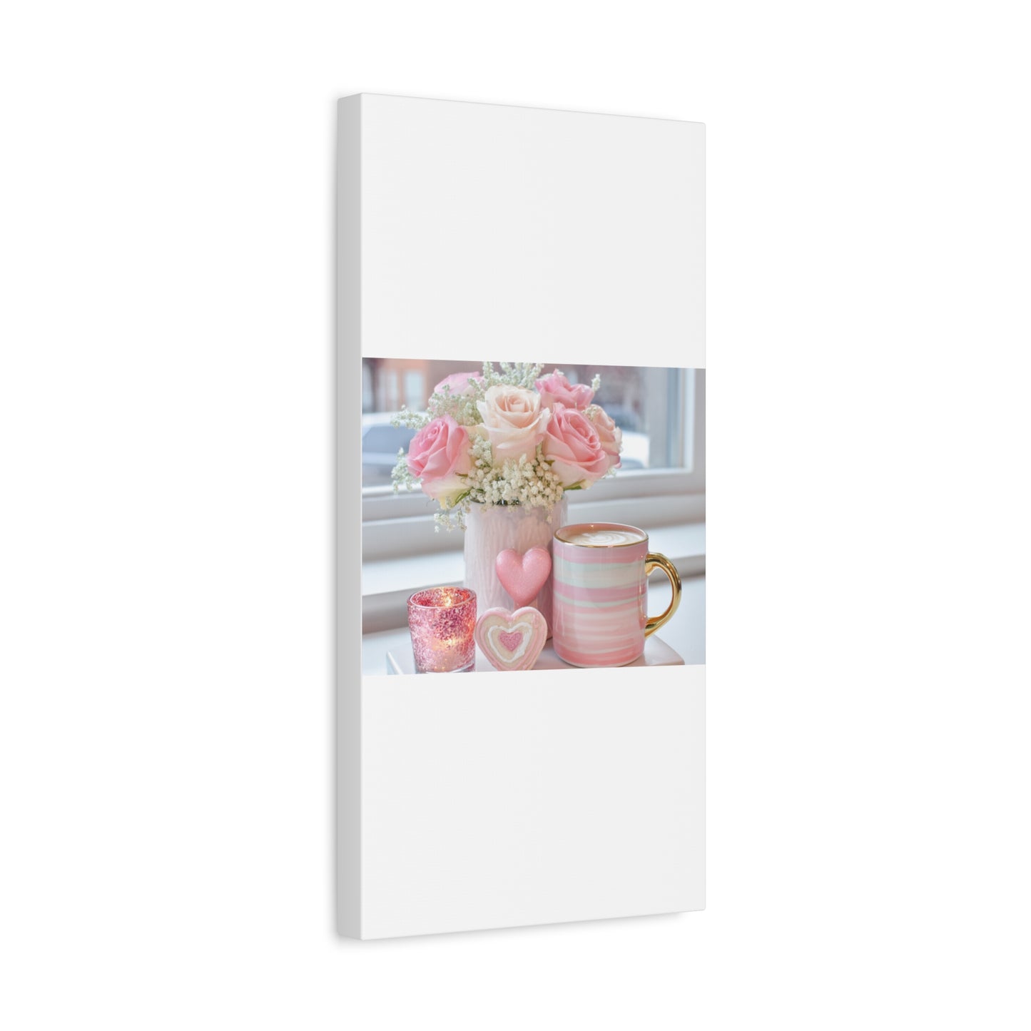 Pink Rose Bouquet with Mug Canvas