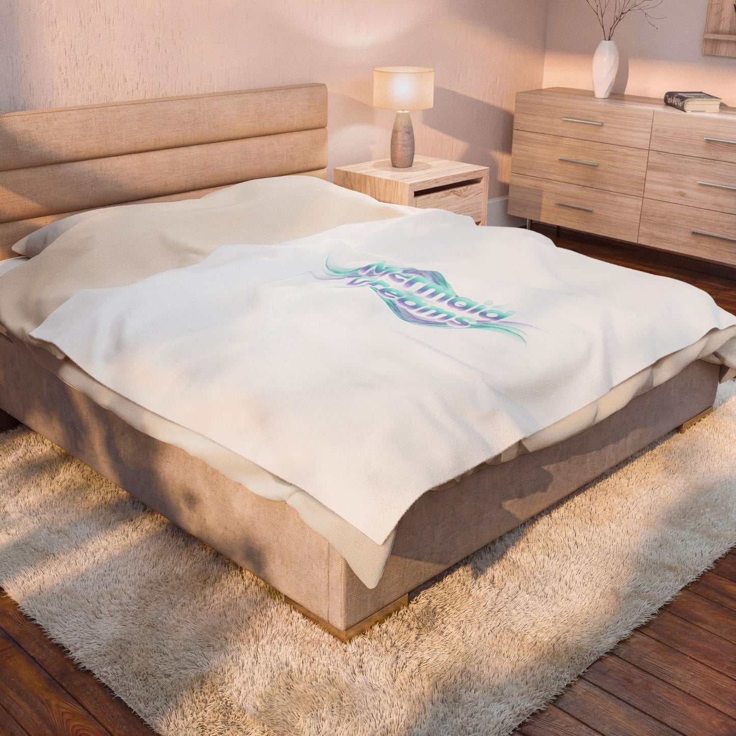 Mermaid Dreams Blanket | iridescent text, pearly word accent