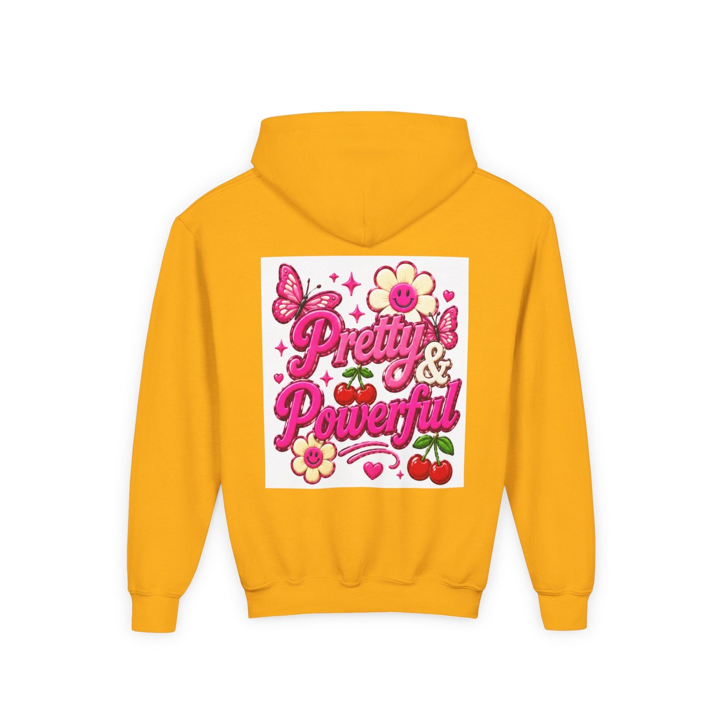 Pretty & Powerful Youth Hoodie | Pink Flower Butterfly Design