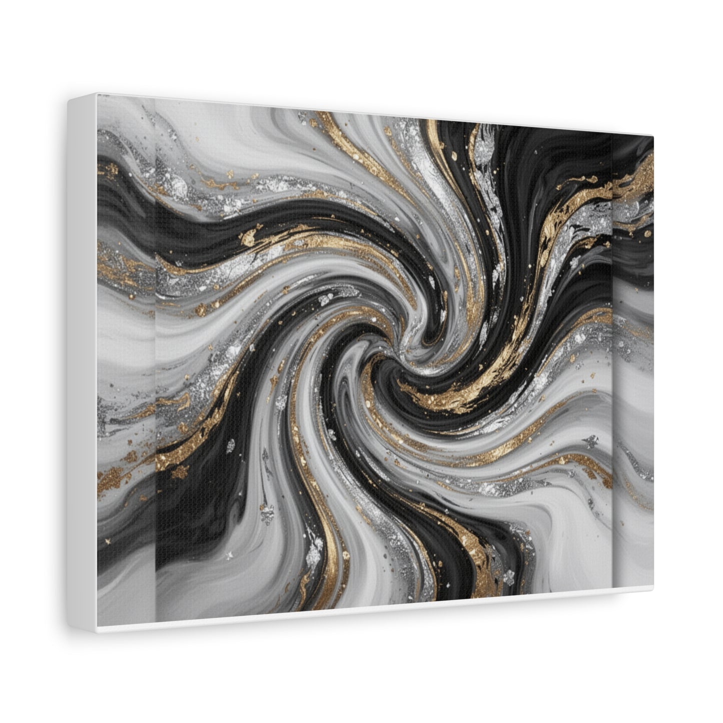 Black White Gold Abstract Swirl Marble Canvas Print Matte Stretched Canvas