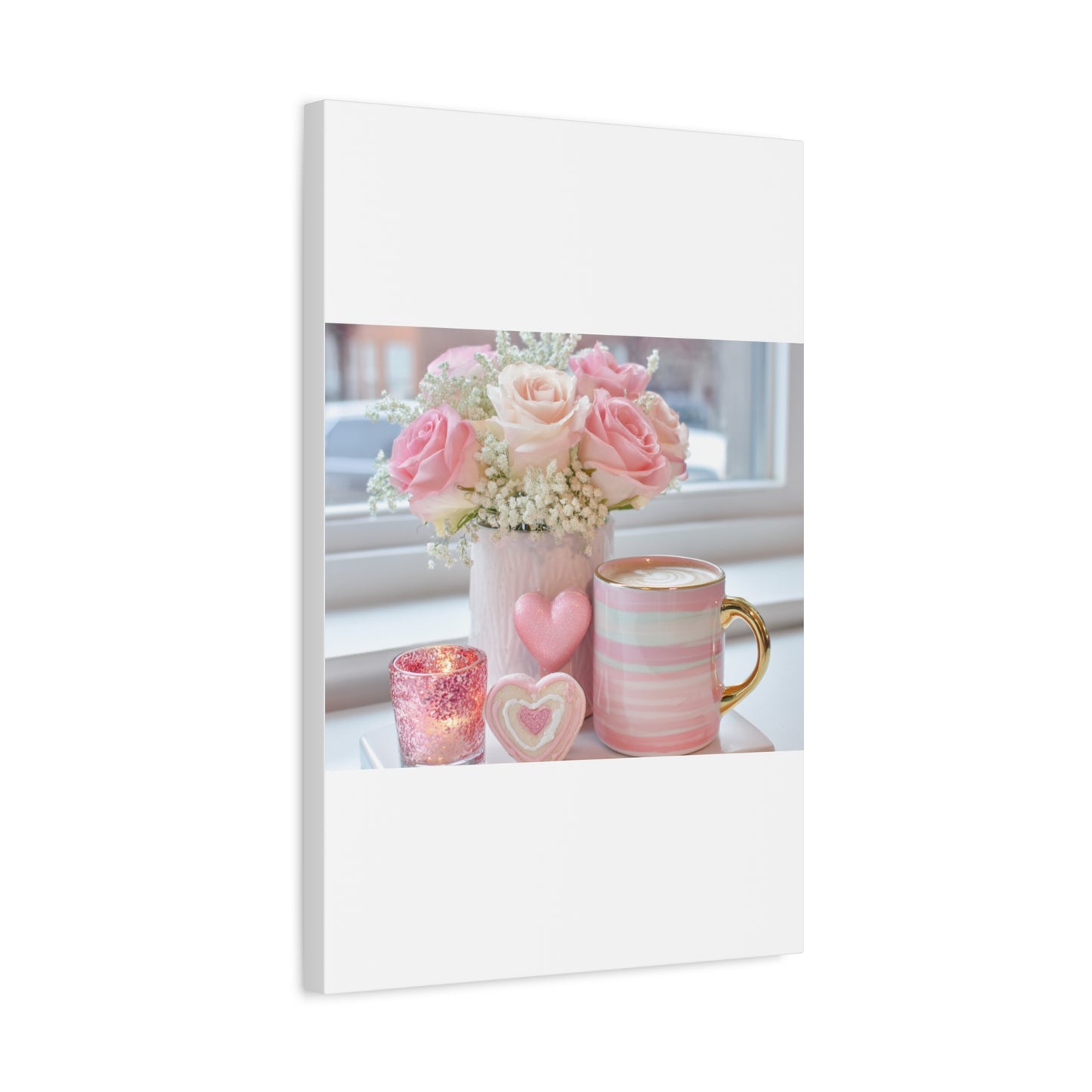 Pink Rose Bouquet with Mug Canvas