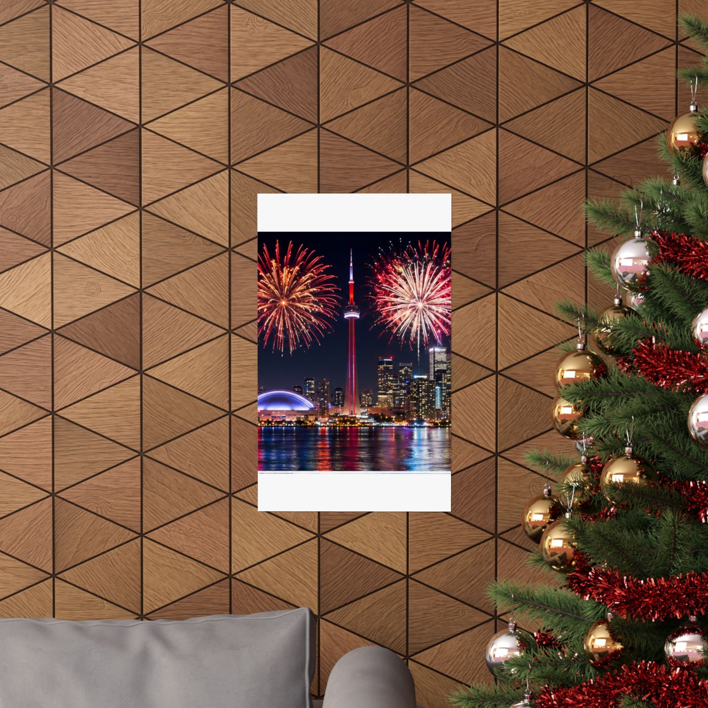 CN Tower Fireworks Matte Vertical Poster — Toronto Skyline Night Celebration Wall Art