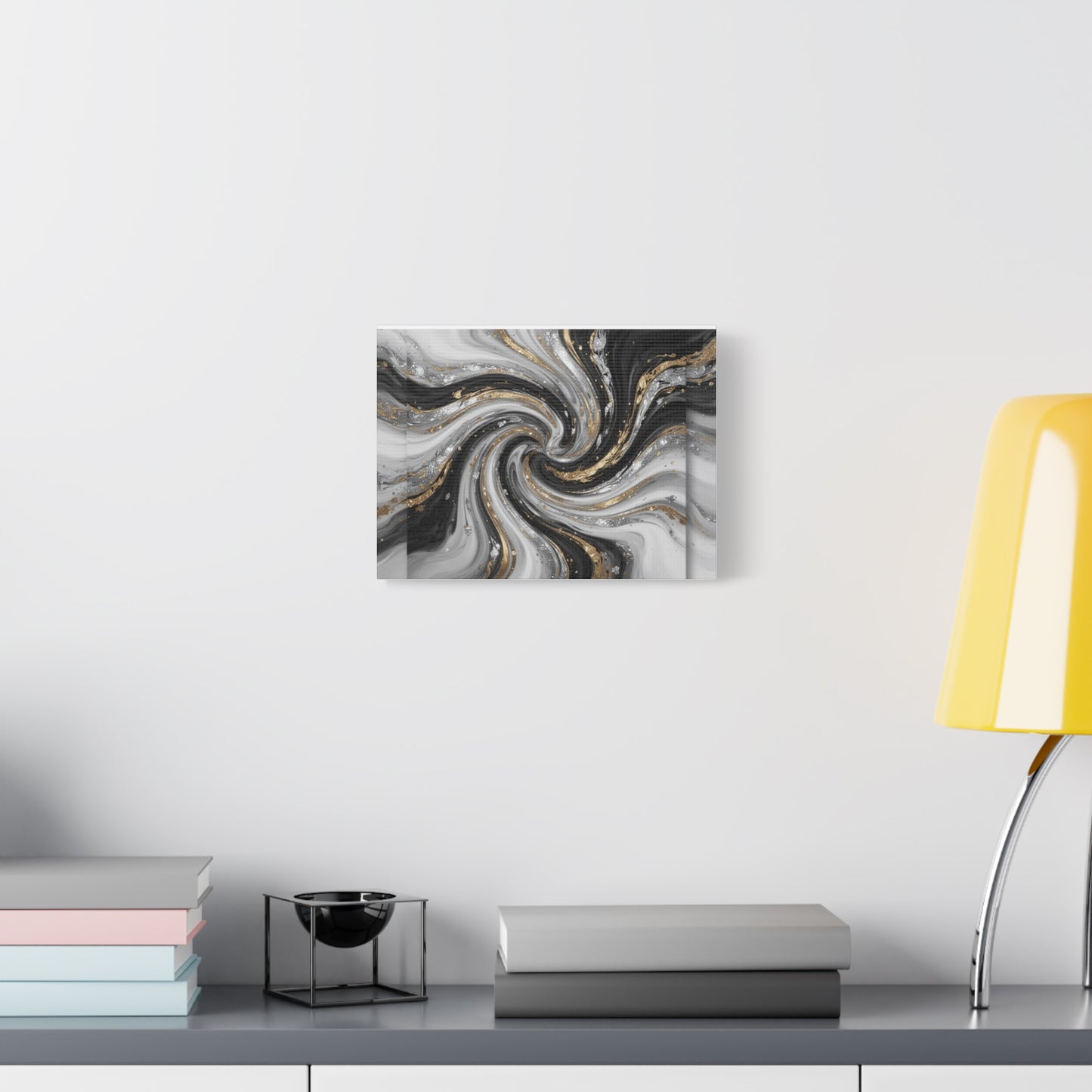 Gold Marble Swirl Canvas  Black White Abstract Wall Art