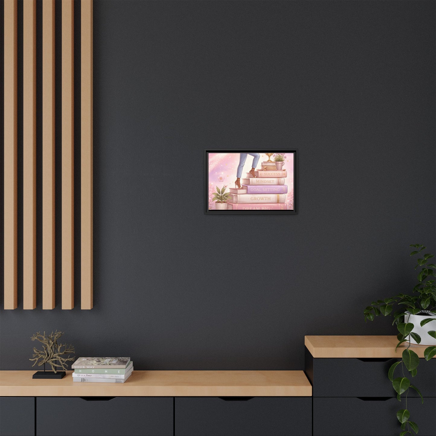 Dream Big Wall Art — Motivational Stacked Books Framed Canvas