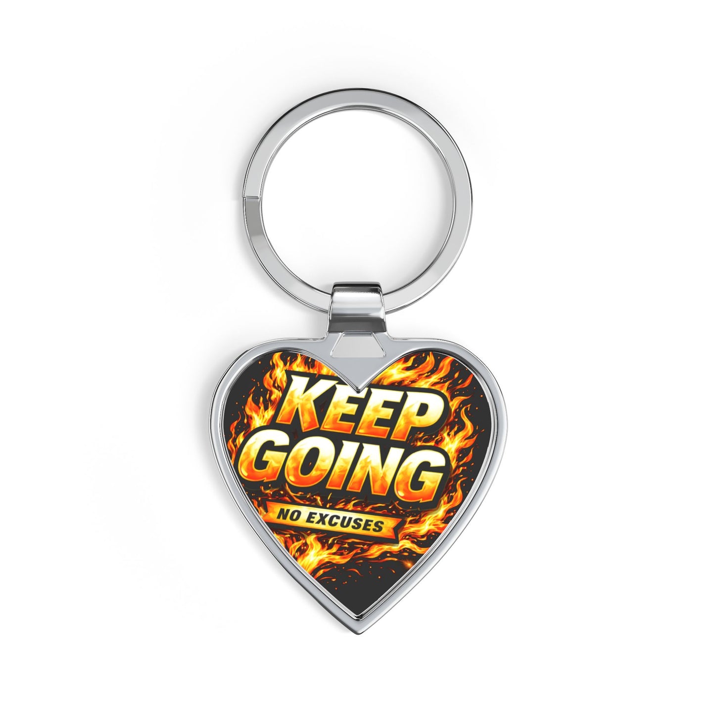 Keep Going Heart Keychain | Motivational Flame Design, No Excuses