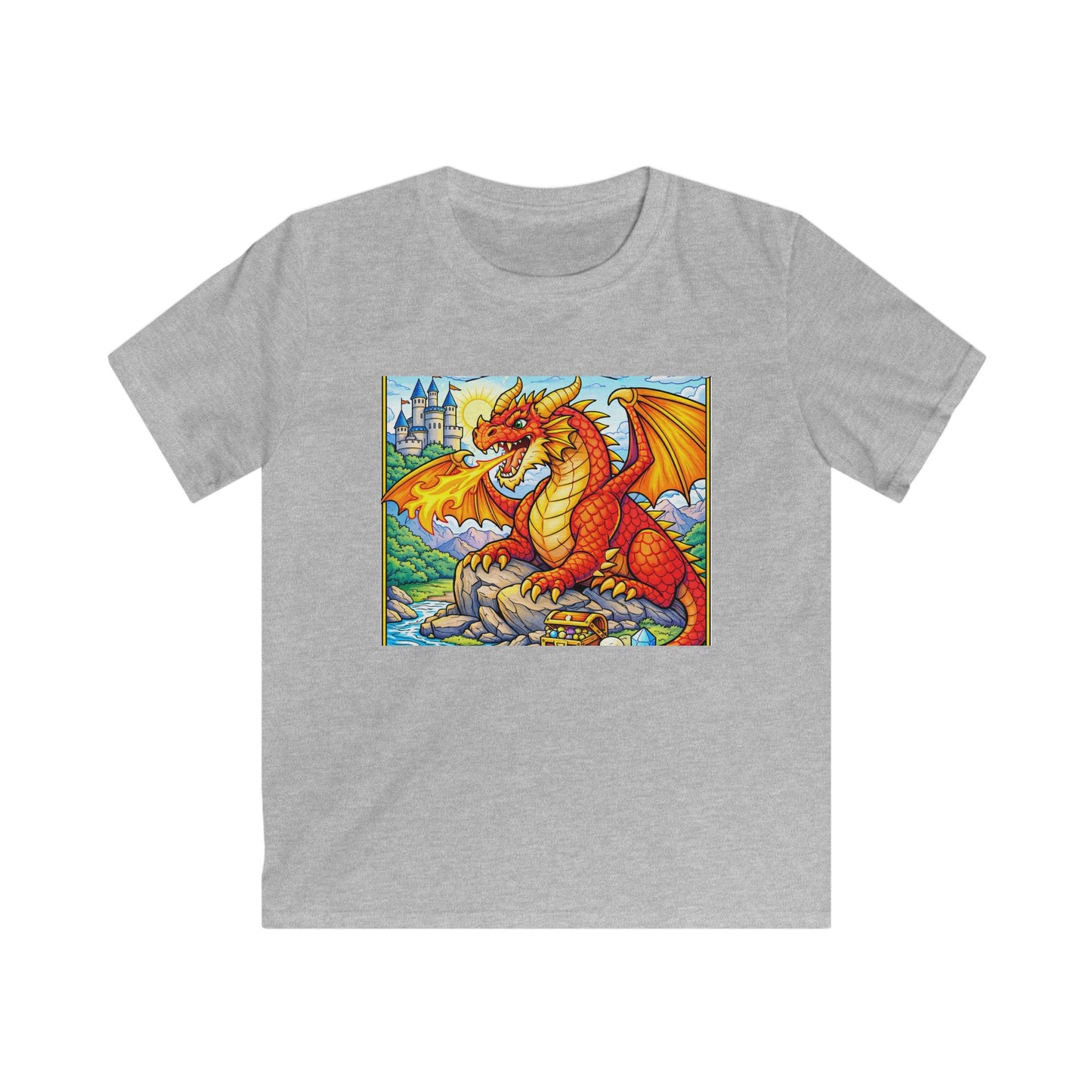 Kids Red Dragon Graphic Tee – Fantasy Castle T-Shirt for Boys & Girls