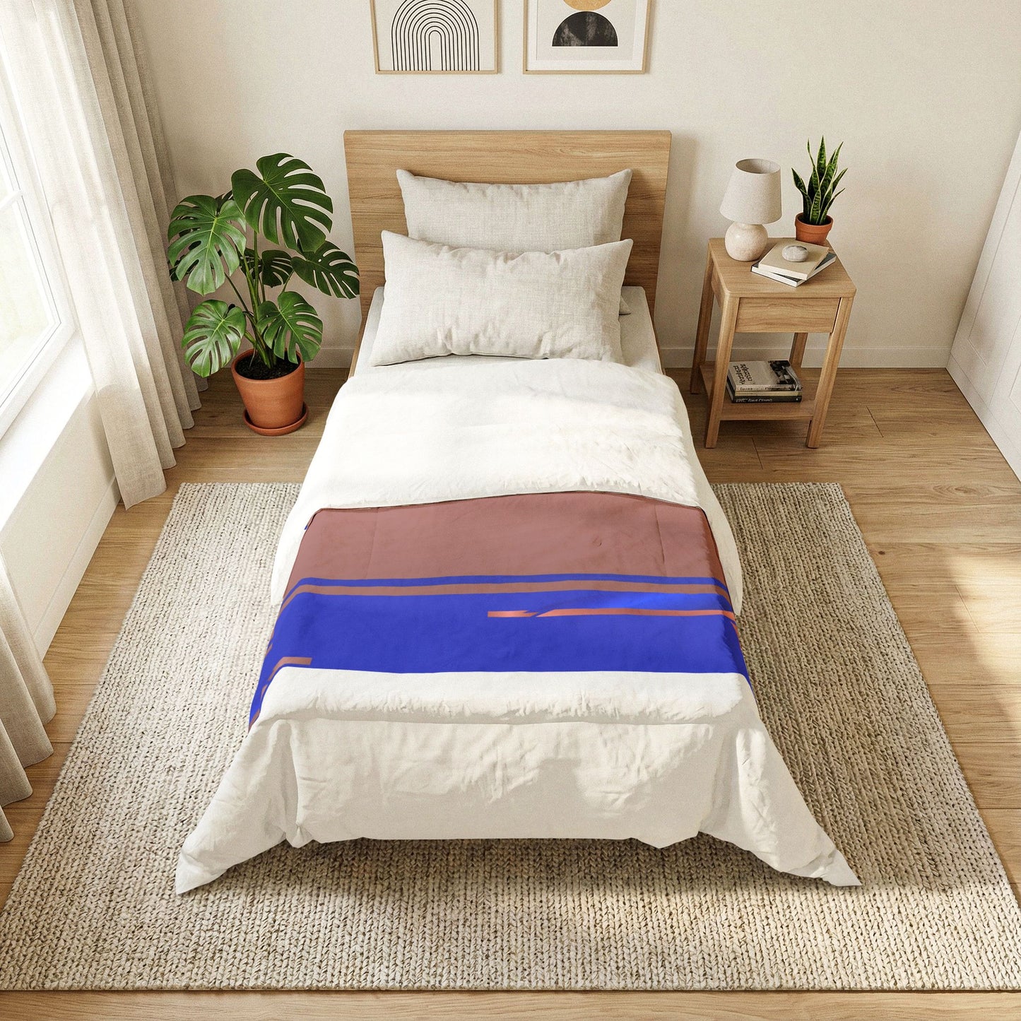 Brown and Blue Minimal Plush Comforter Cotton Comforter | Soft, Minimal Bedding