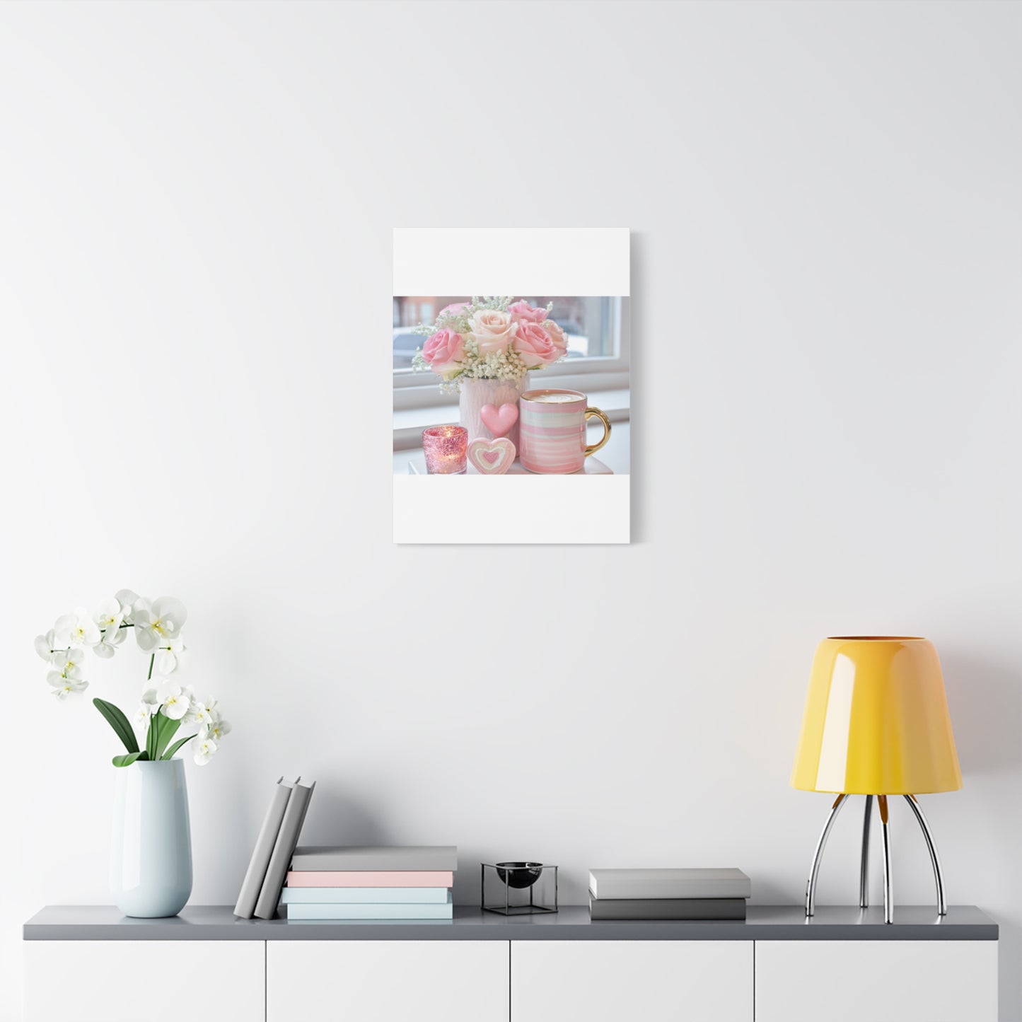 Pink Rose Bouquet with Mug Canvas