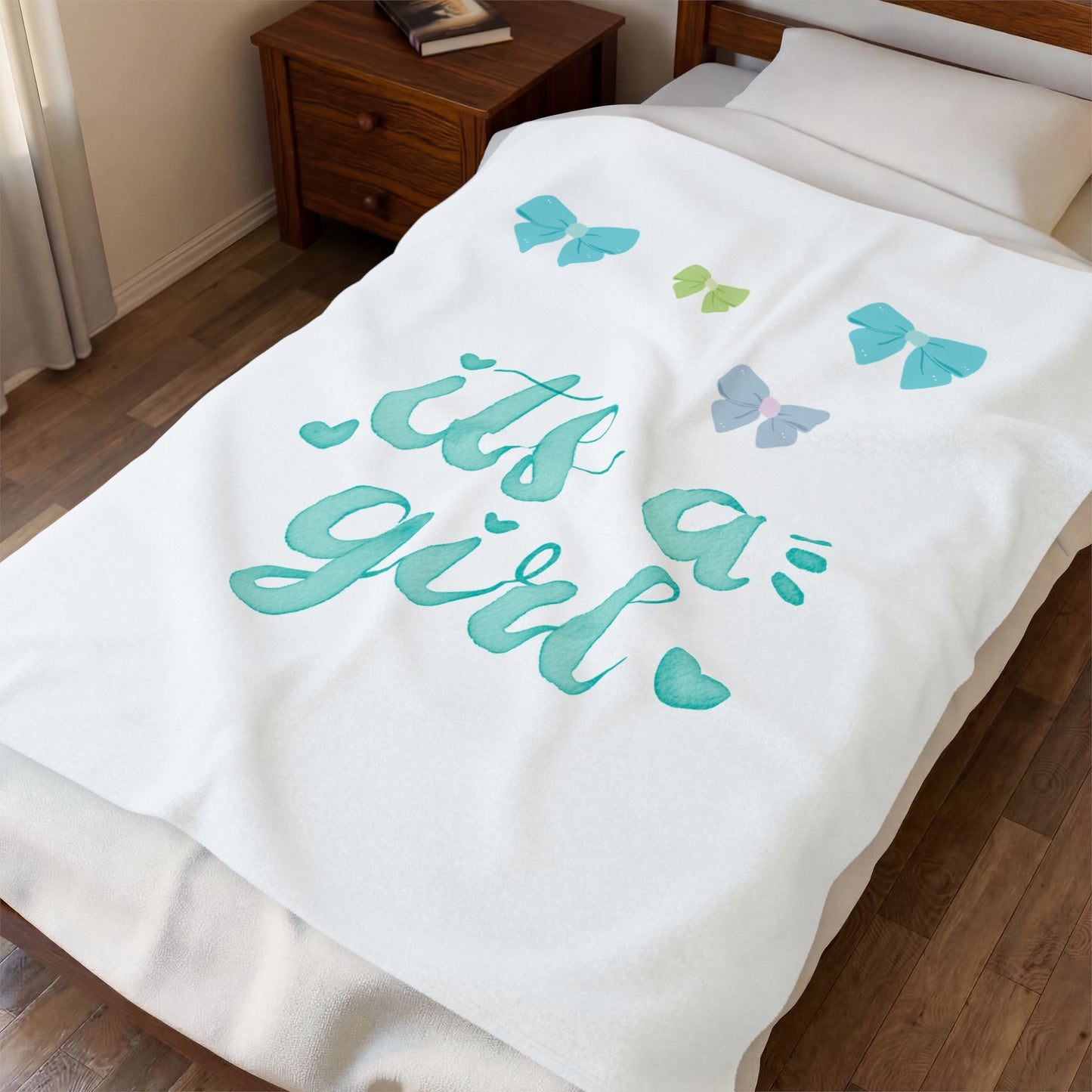 Velveteen Plush Blanket - "It's a Girl" Baby Announcement Throw