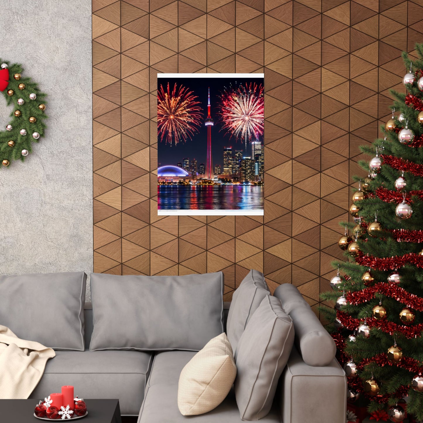 CN Tower Fireworks Matte Vertical Poster — Toronto Skyline Night Celebration Wall Art
