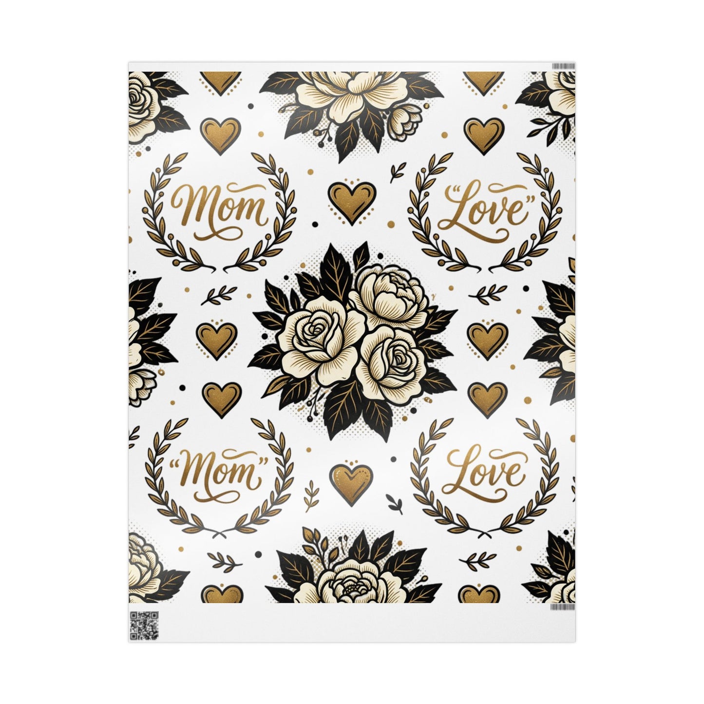 Mom & Love Floral Wrapping Paper – Gold Heart Gift Wrap for Mother's Day