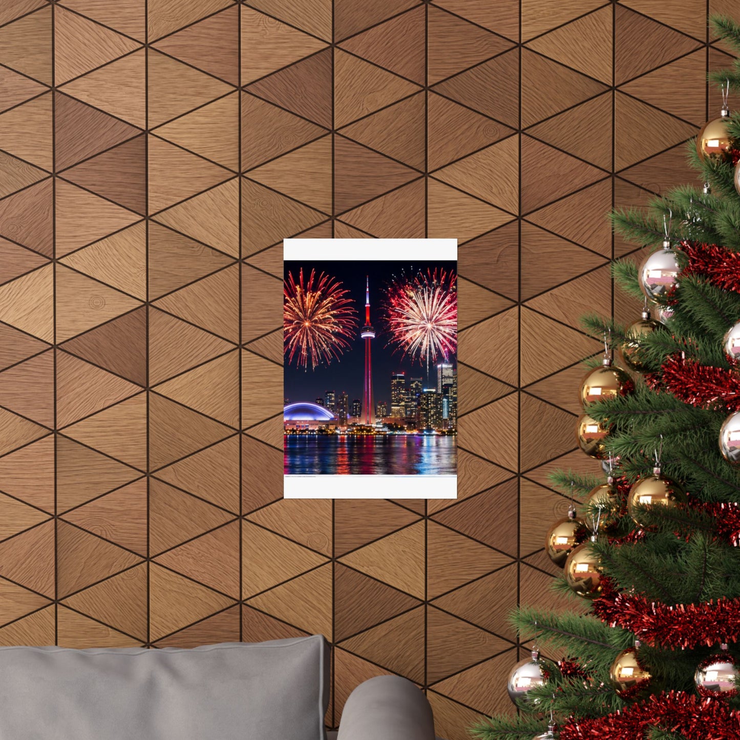 CN Tower Fireworks Matte Vertical Poster — Toronto Skyline Night Celebration Wall Art