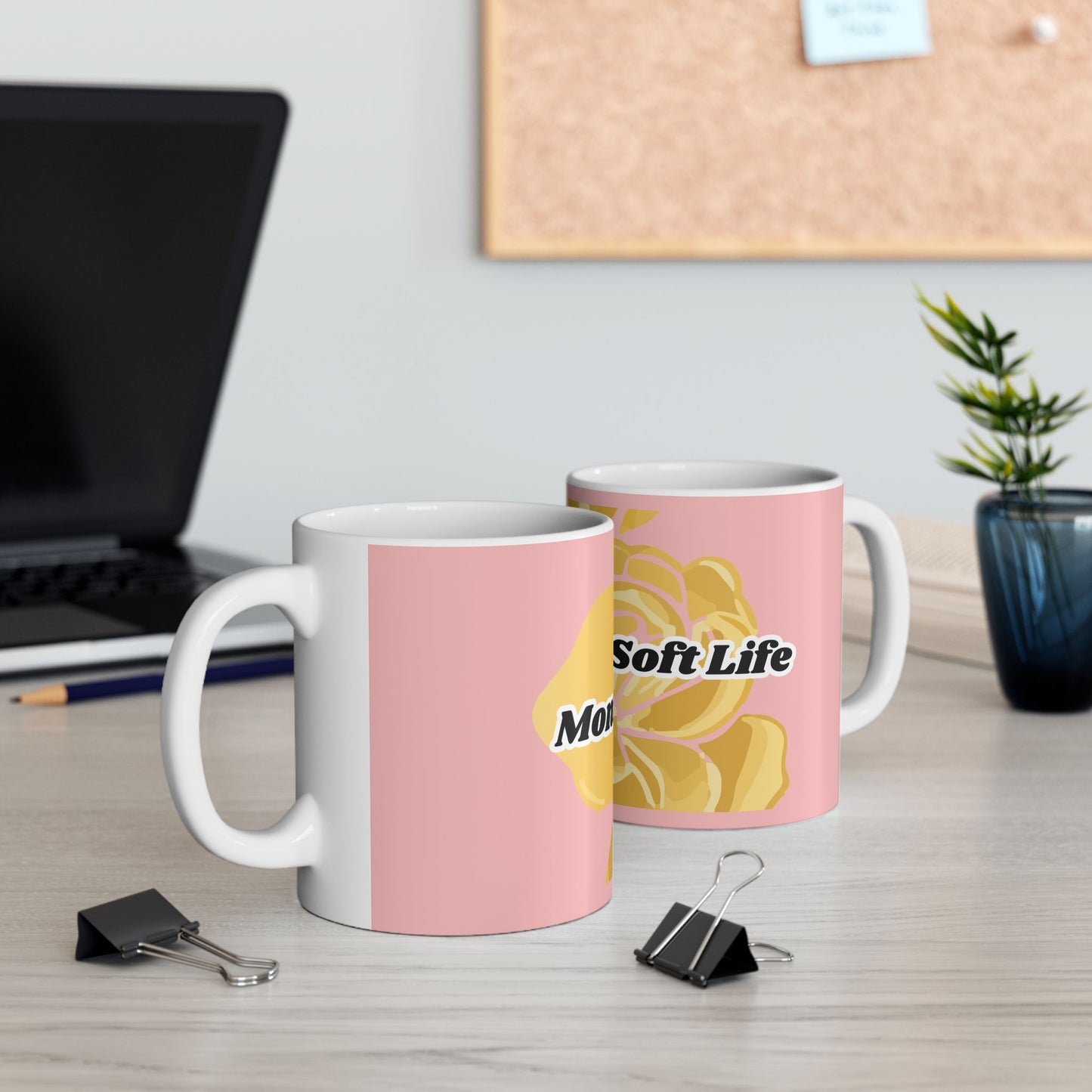 Mom Life, Soft Life Ceramic Mug — Pink Floral 11oz & 15oz Coffee Cup
