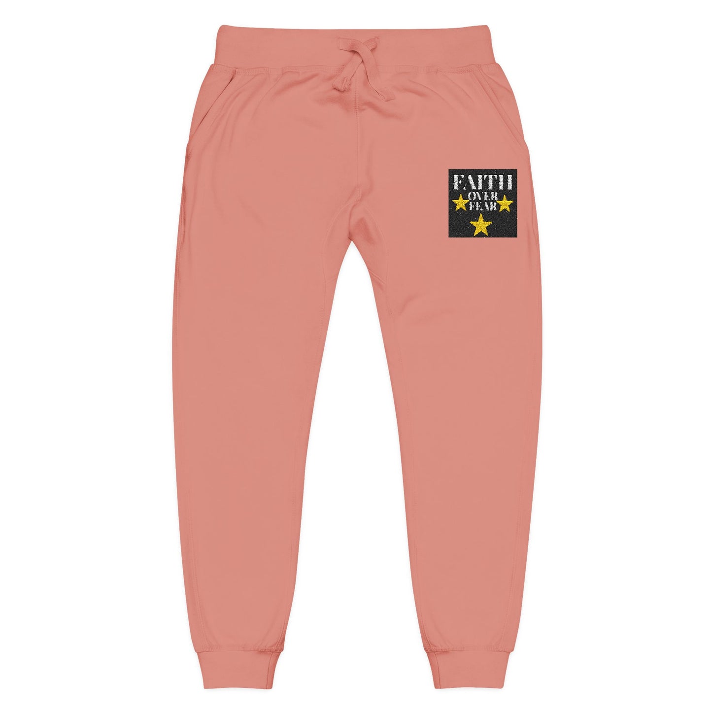 Embroidered Star Patch Sweatpants — White Fleece Joggers