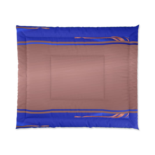 Geometric Blue & Rose Comforter — Modern Striped Bedspread