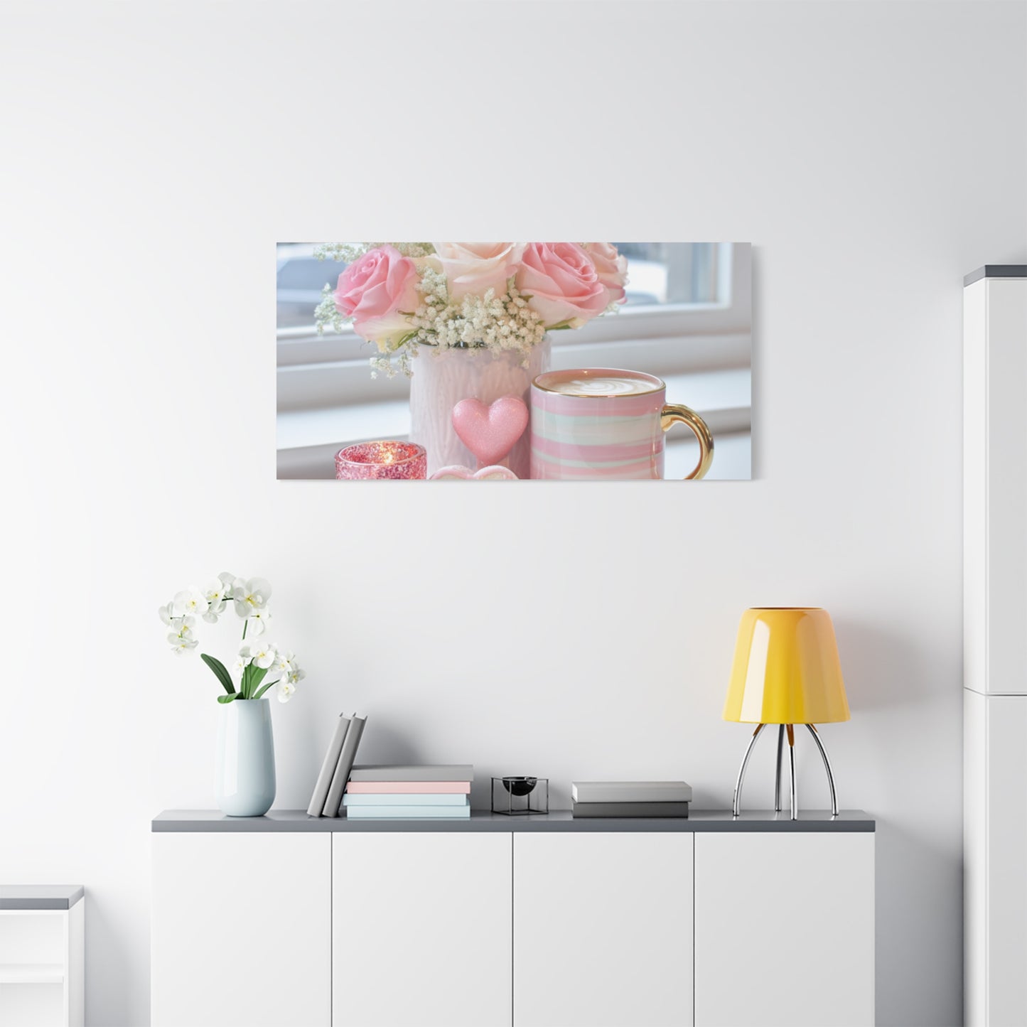 Pink Rose Bouquet with Mug Canvas