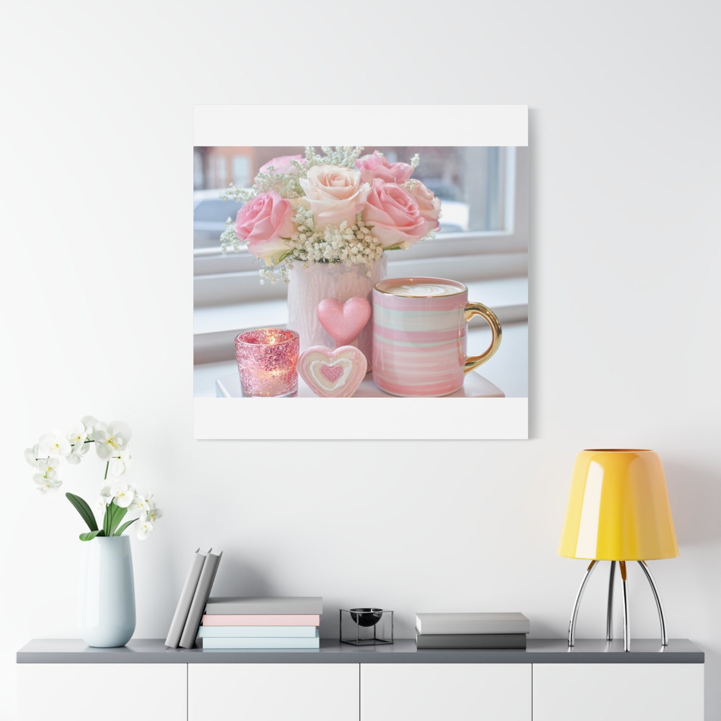 Pink Rose Bouquet with Mug Canvas