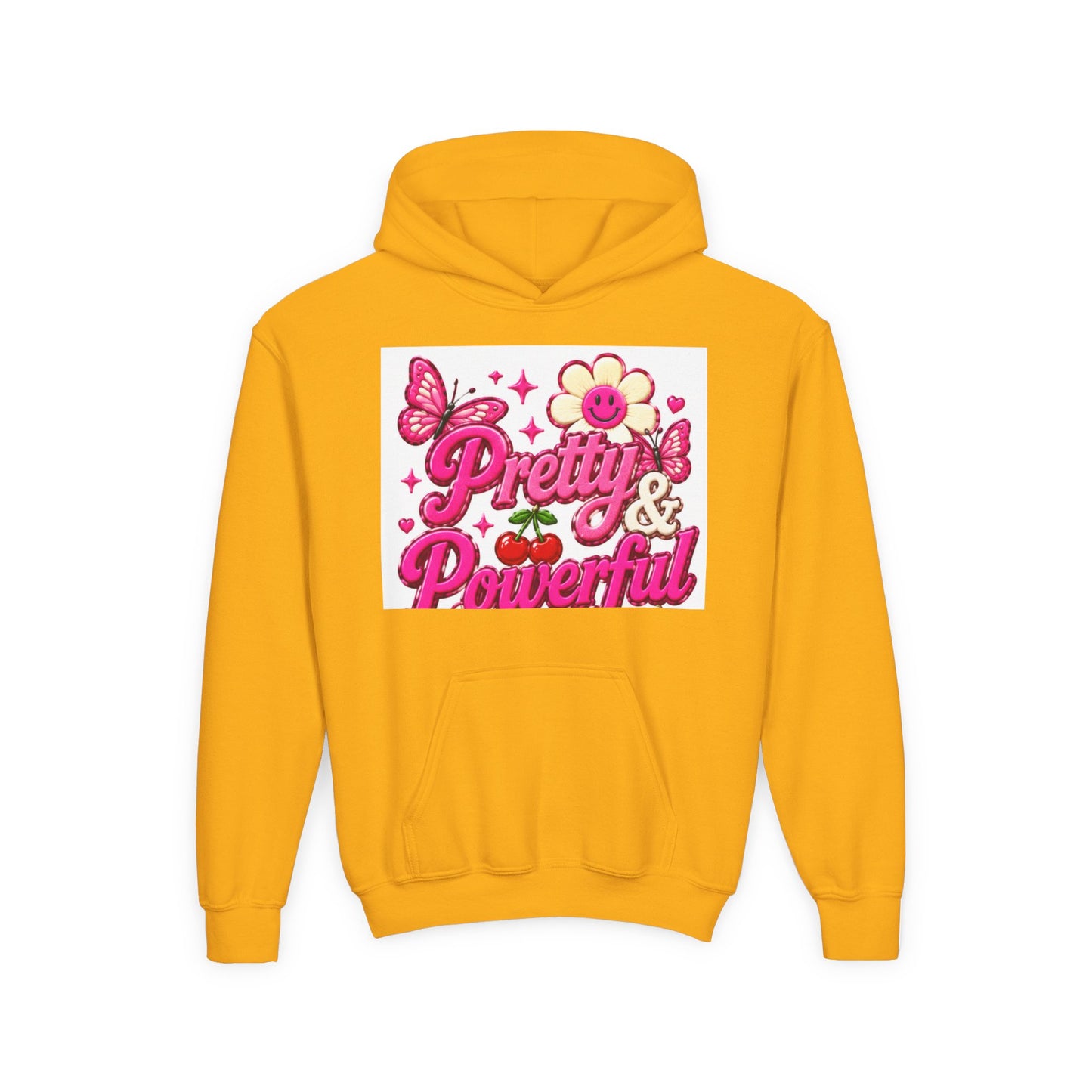Pretty & Powerful Youth Hoodie | Pink Flower Butterfly Design