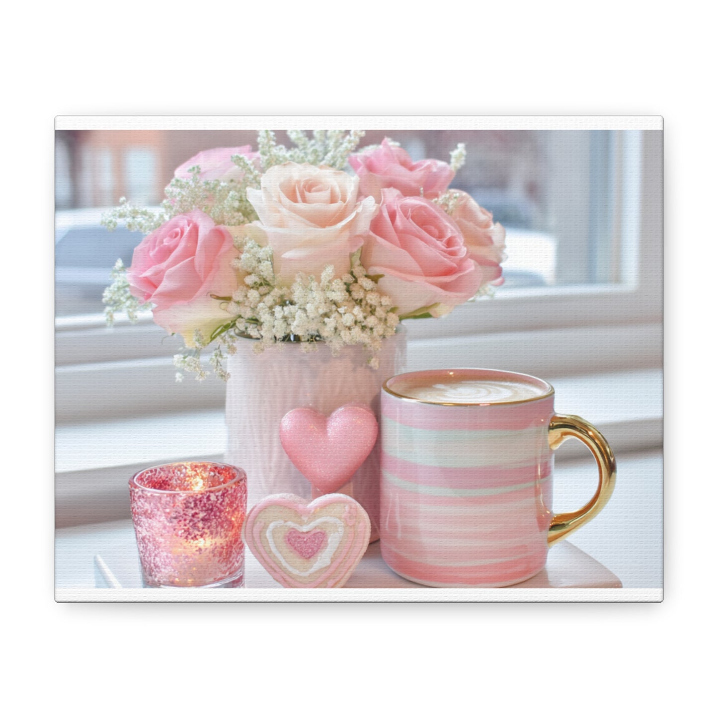 Pink Rose Bouquet with Mug Canvas