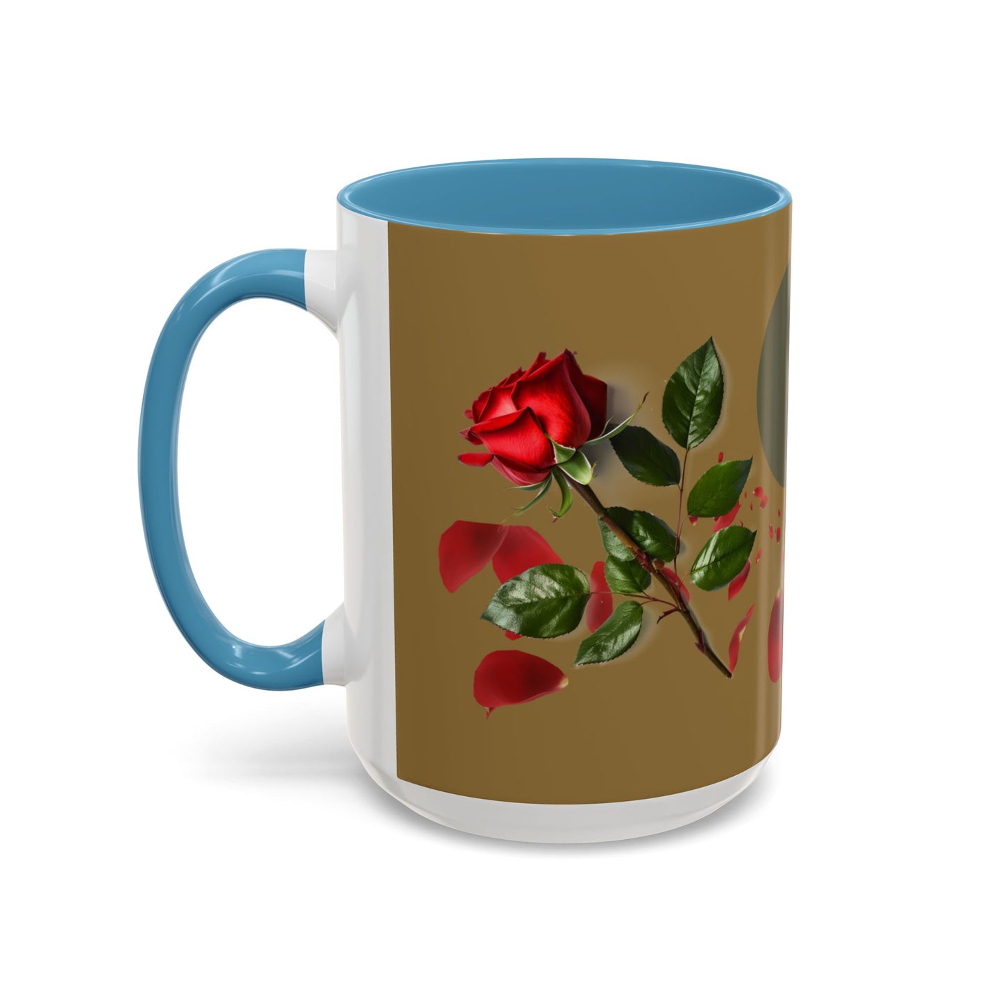 Red Rose Petals Coffee Mug  Accent Black Handle Interior,