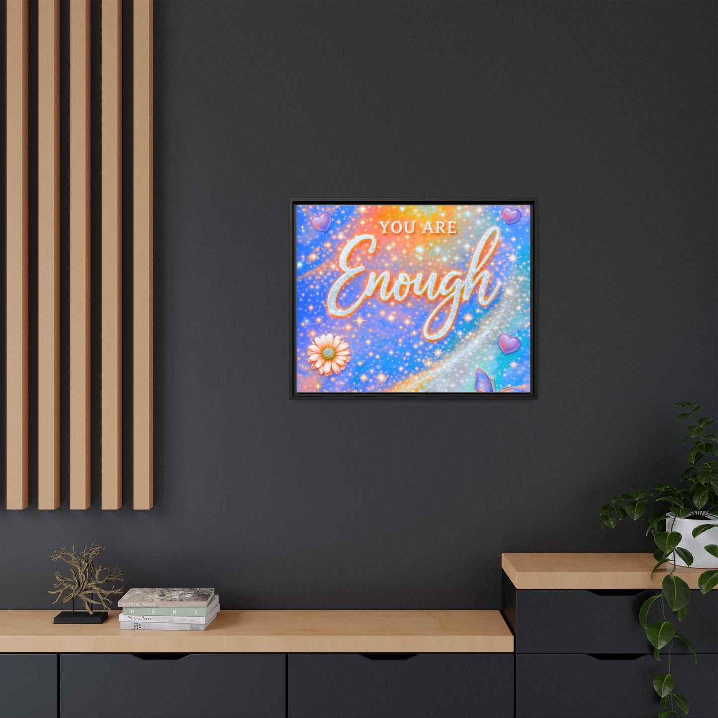 You Are Enough Framed Canvas Print — Inspirational Wall Art (Multicolor)