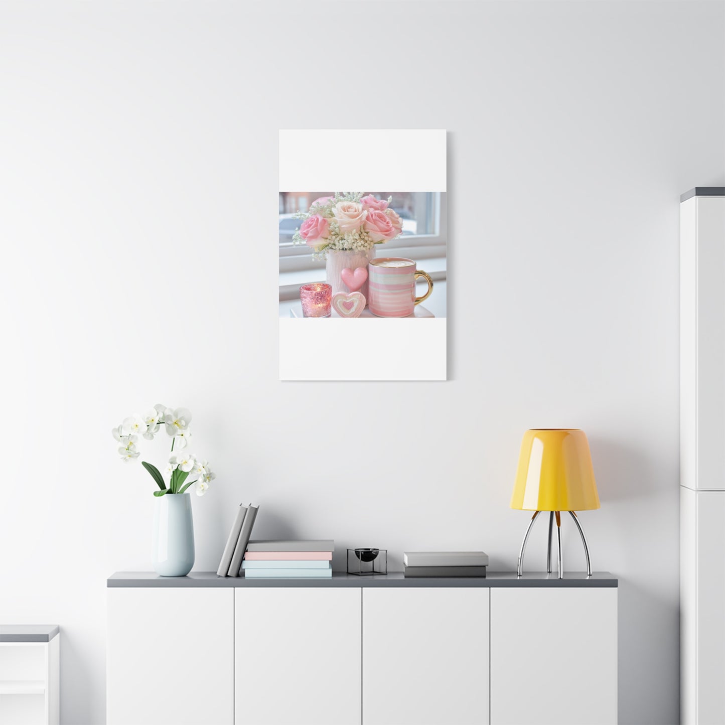 Pink Rose Bouquet with Mug Canvas