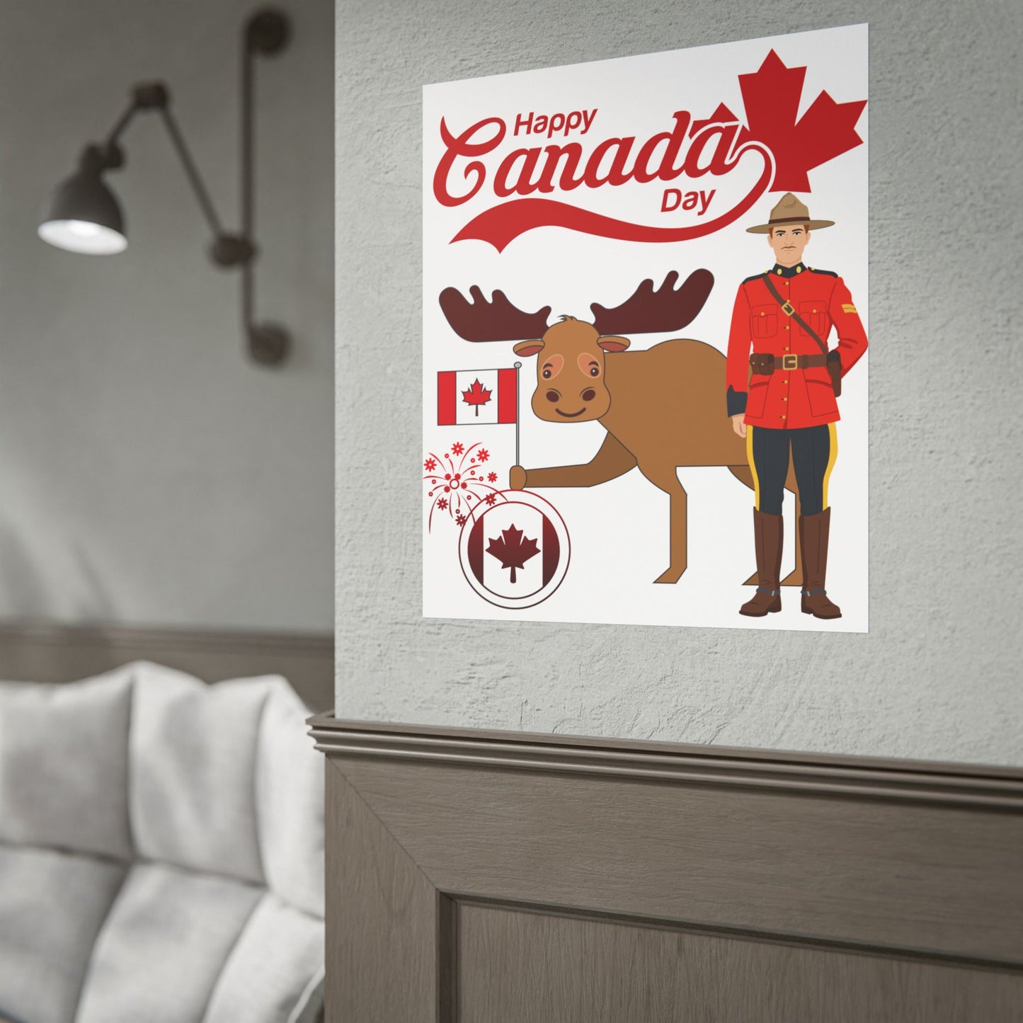 Canada Day Poster - Happy Canada Day Moose & Mountie Rolled Poster