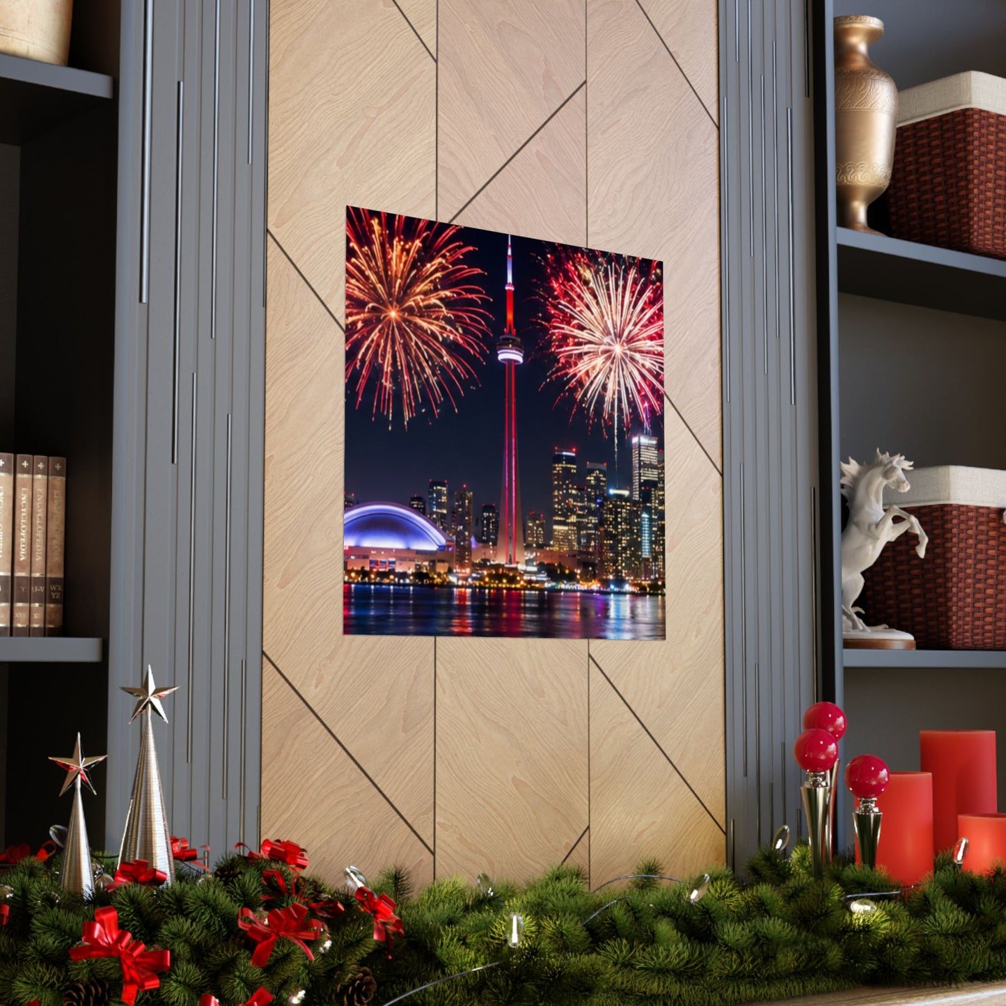 CN Tower Fireworks Matte Vertical Poster — Toronto Skyline Night Celebration Wall Art