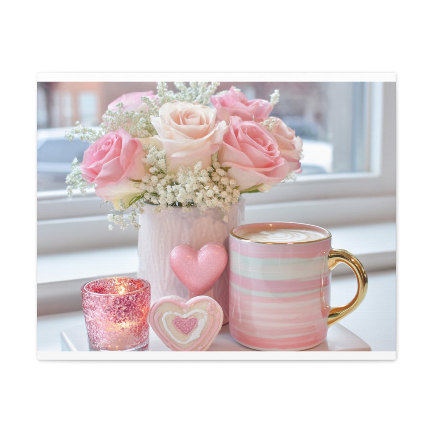 Pink Rose Bouquet with Mug Canvas
