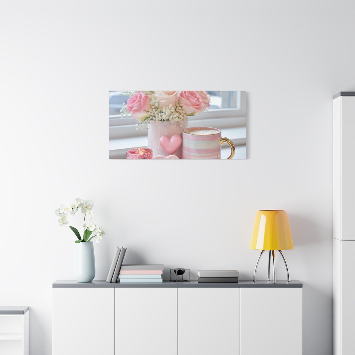 Pink Rose Bouquet with Mug Canvas