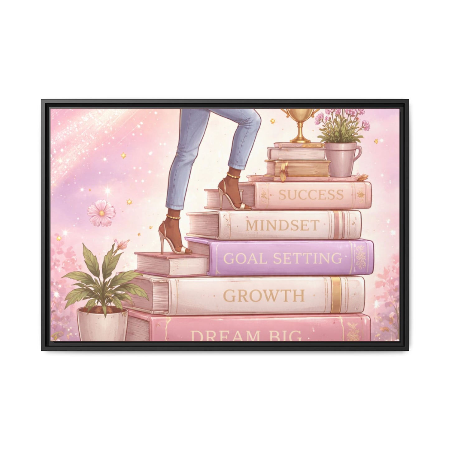 Dream Big Wall Art — Motivational Stacked Books Framed Canvas