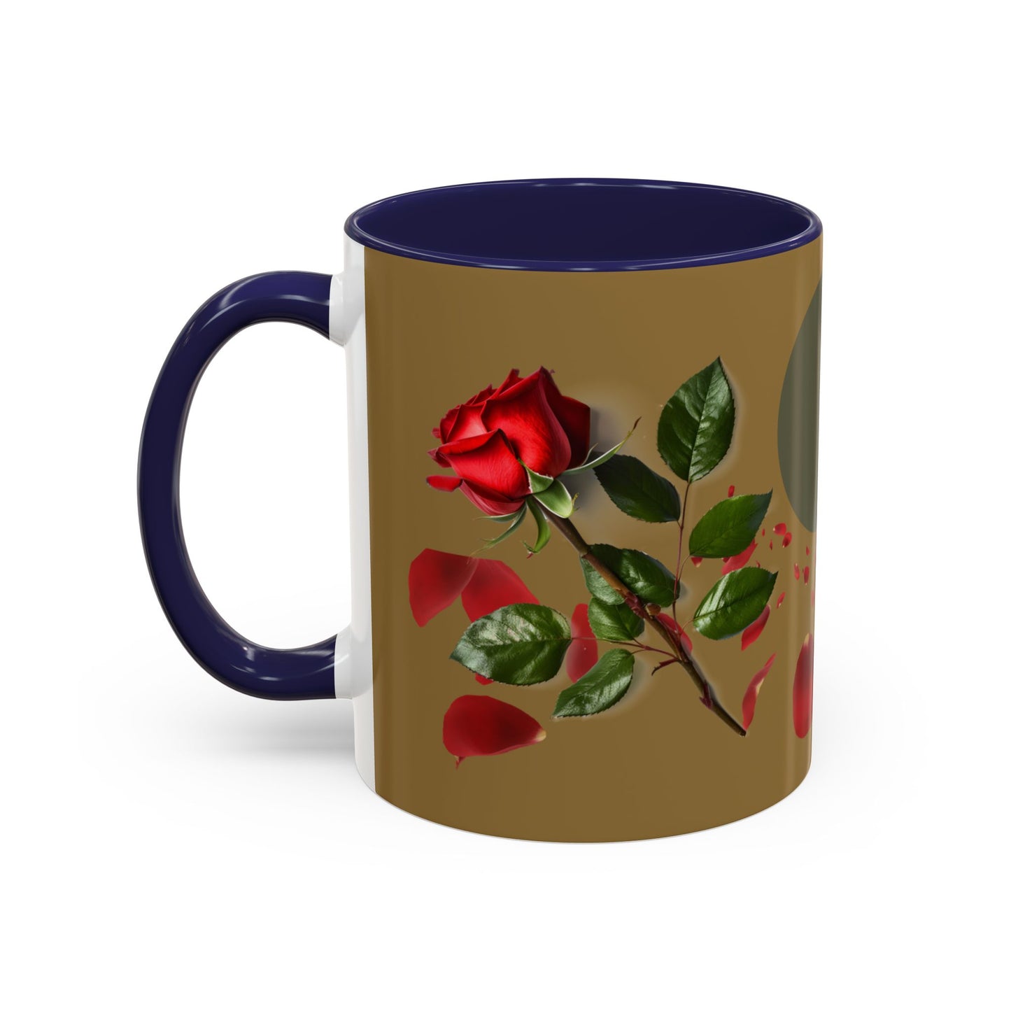 Red Rose Petals Coffee Mug  Accent Black Handle Interior,