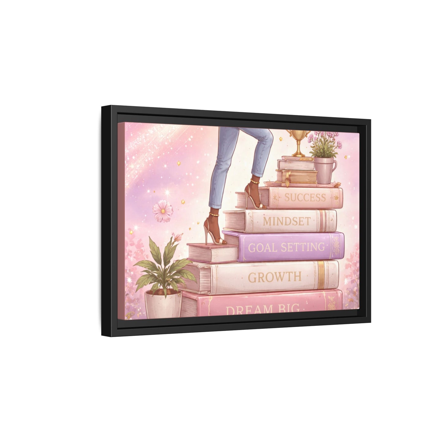 Dream Big Wall Art — Motivational Stacked Books Framed Canvas