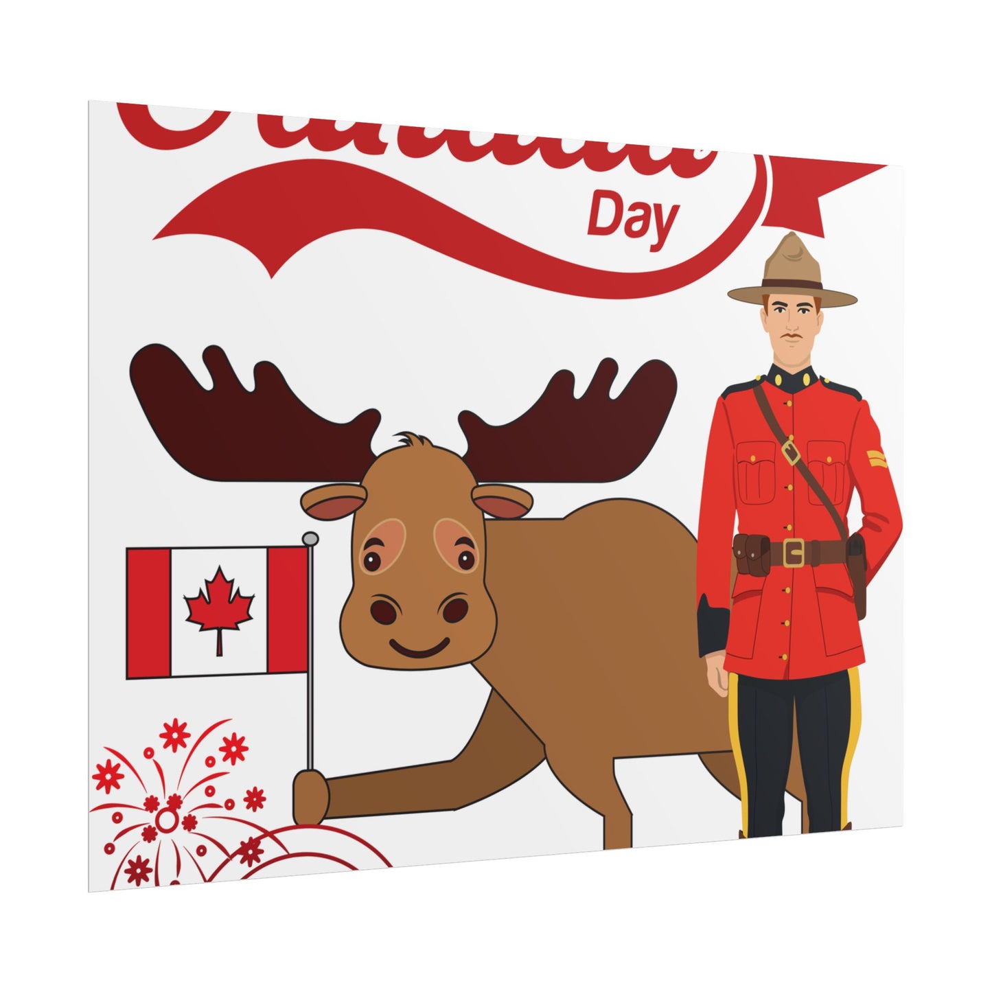 Canada Day Poster - Happy Canada Day Moose & Mountie Rolled Poster
