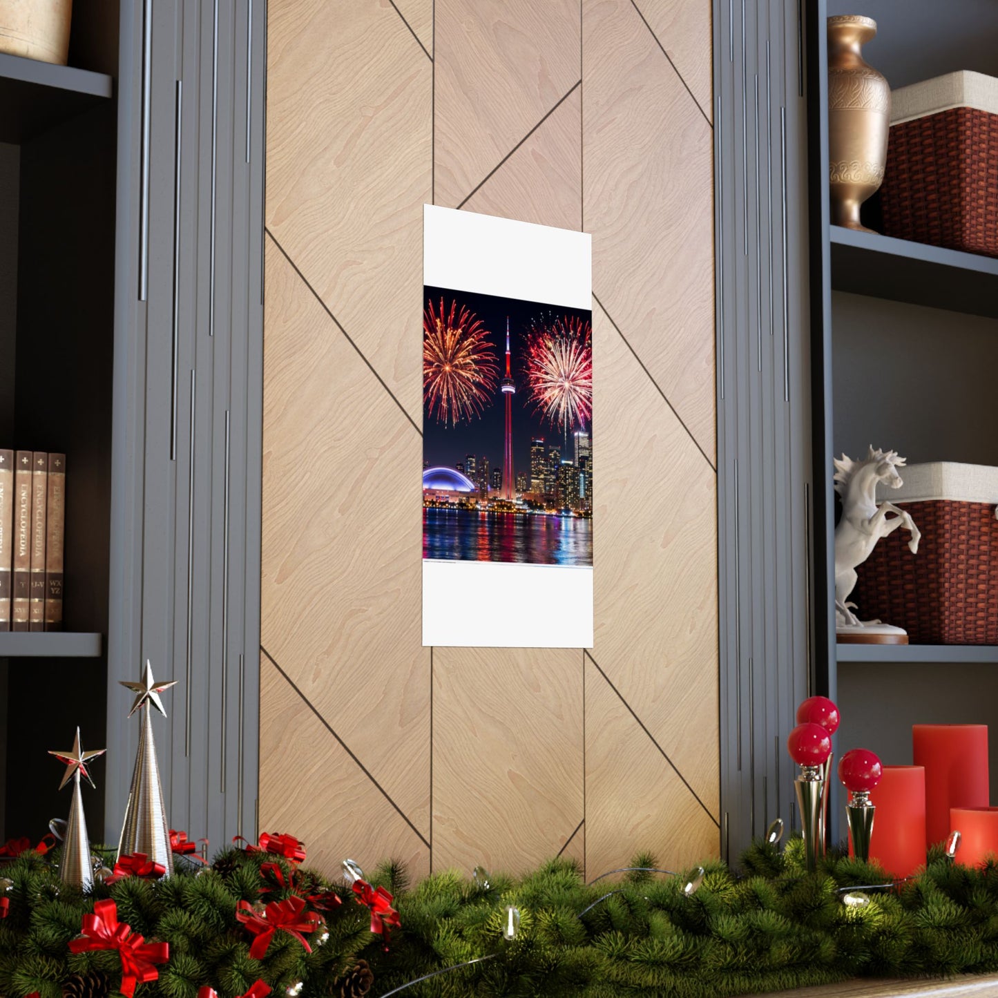 CN Tower Fireworks Matte Vertical Poster — Toronto Skyline Night Celebration Wall Art