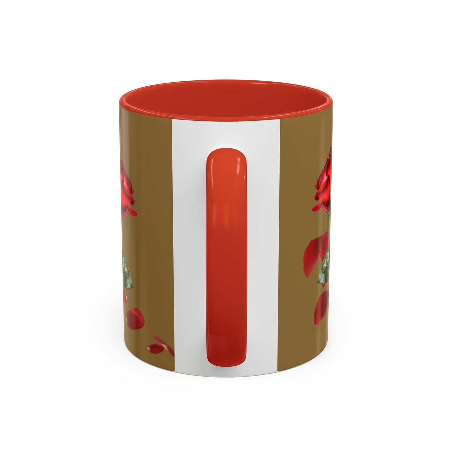 Red Rose Petals Coffee Mug  Accent Black Handle Interior,