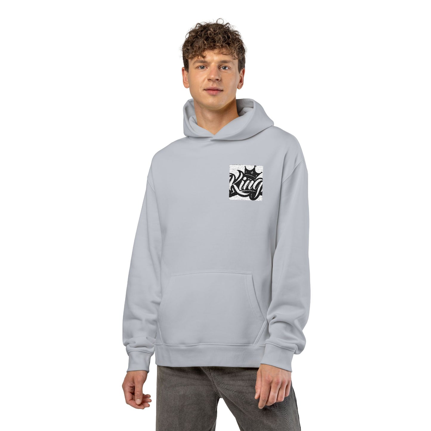 Relaxed Hoodie — Minimal Black Crown Chest Logo Hooded Sweatshirt