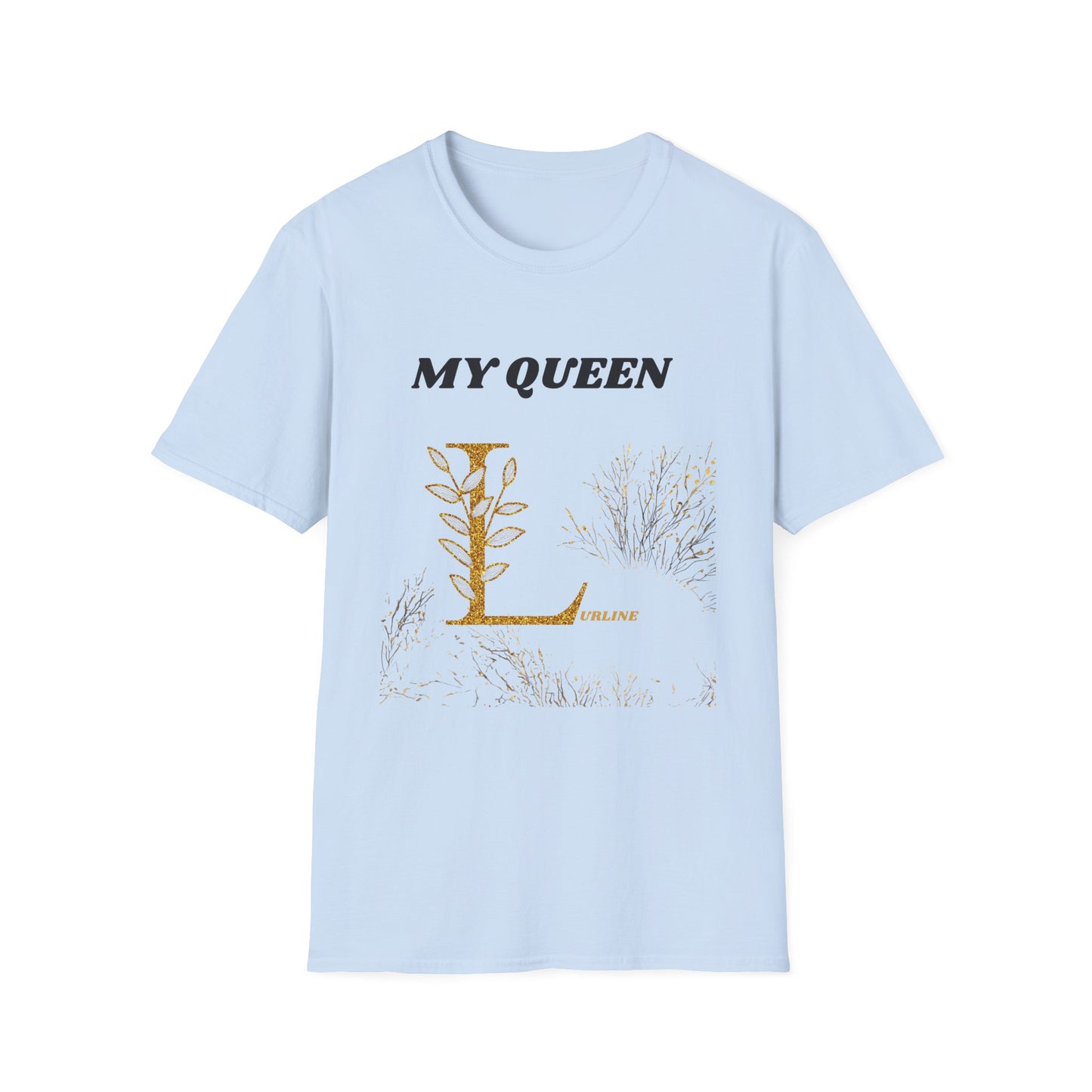 GOLD FLORAL Initial "My Queen" T-Shirt — Custom Large First Initial & Name