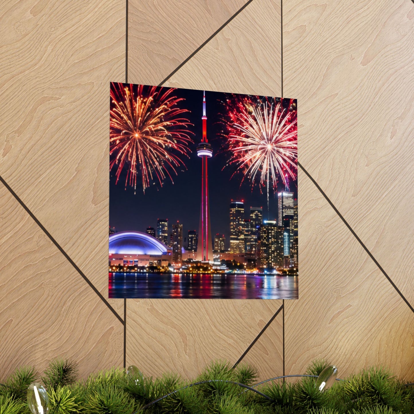 CN Tower Fireworks Matte Vertical Poster — Toronto Skyline Night Celebration Wall Art