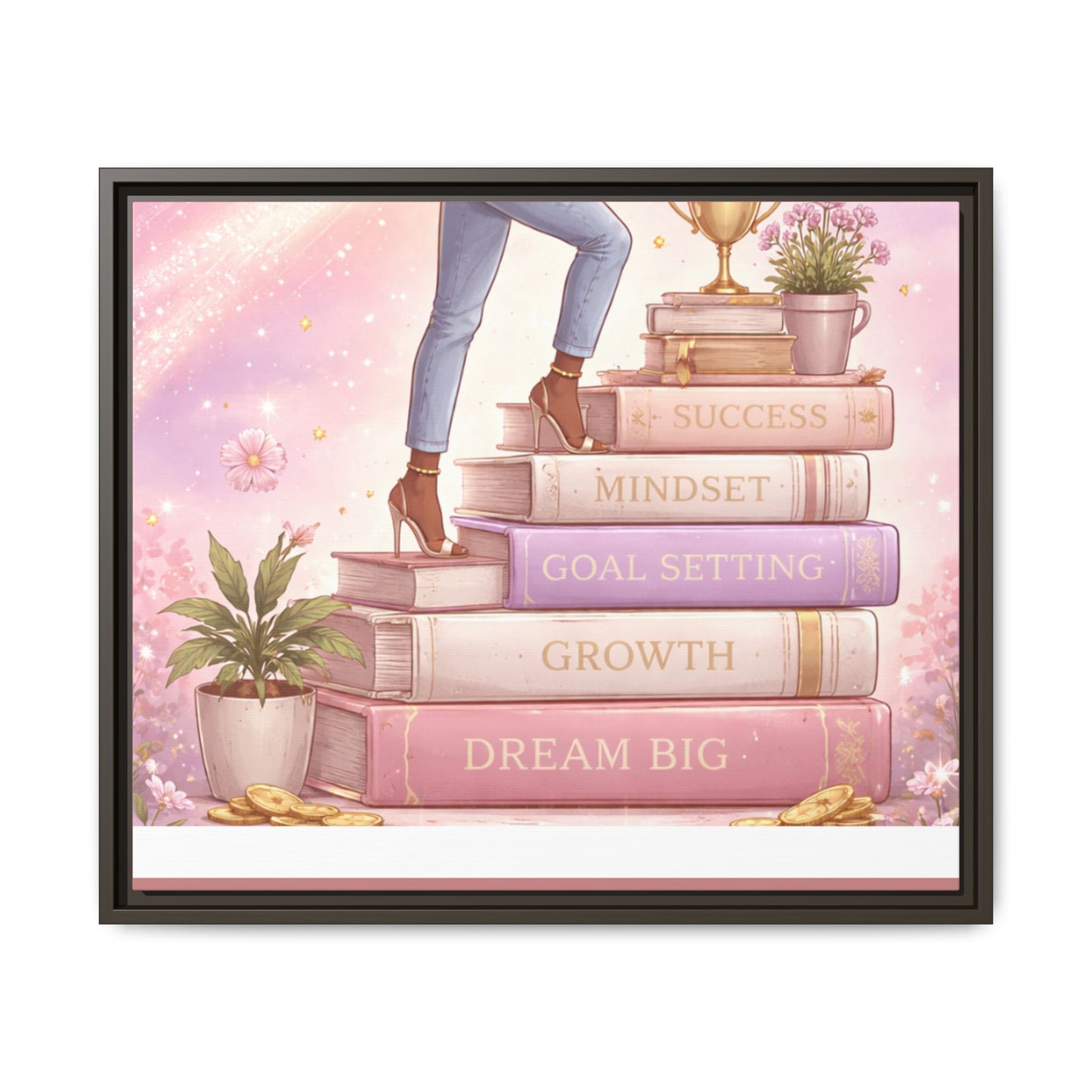 Dream Big Wall Art — Motivational Stacked Books Framed Canvas