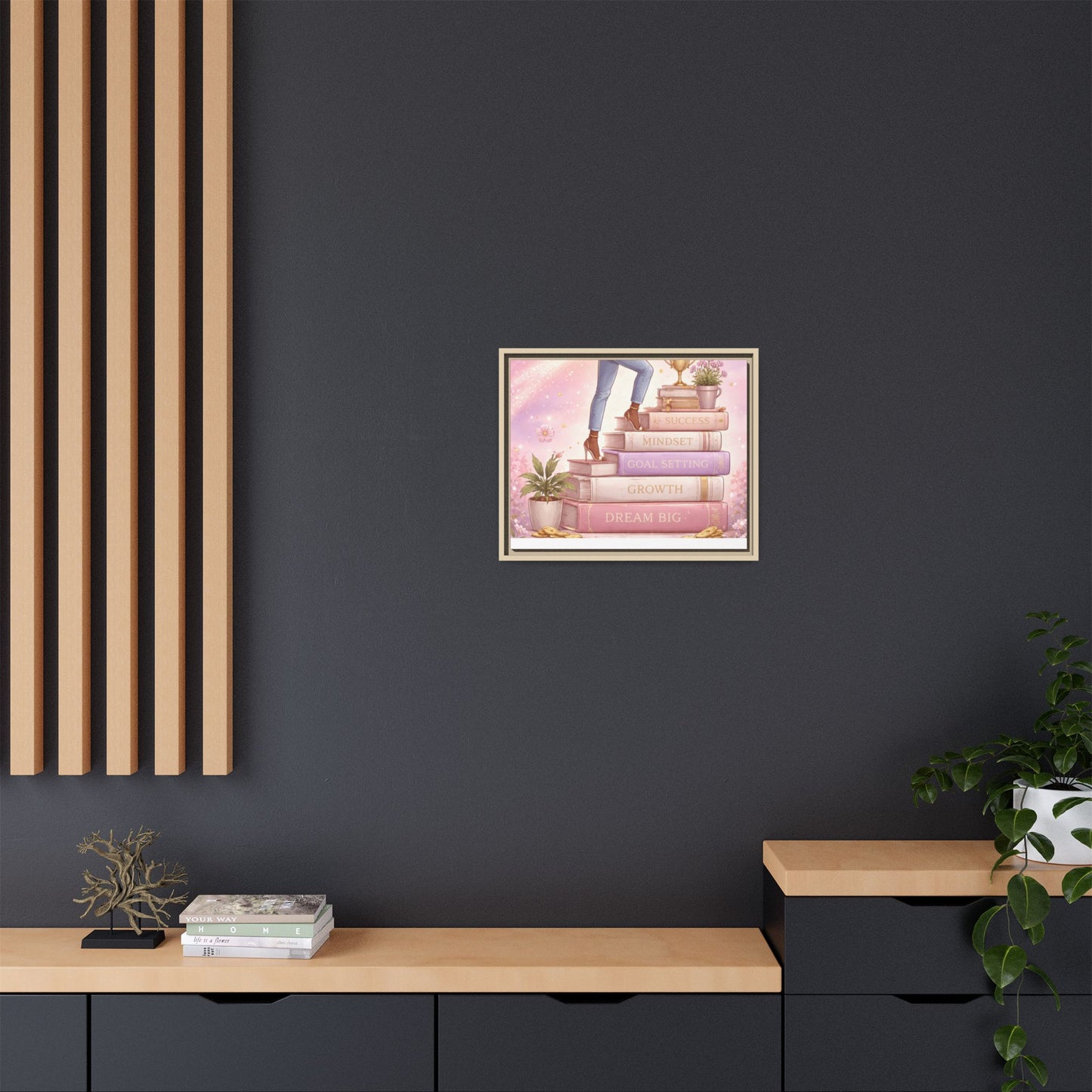 Dream Big Wall Art — Motivational Stacked Books Framed Canvas